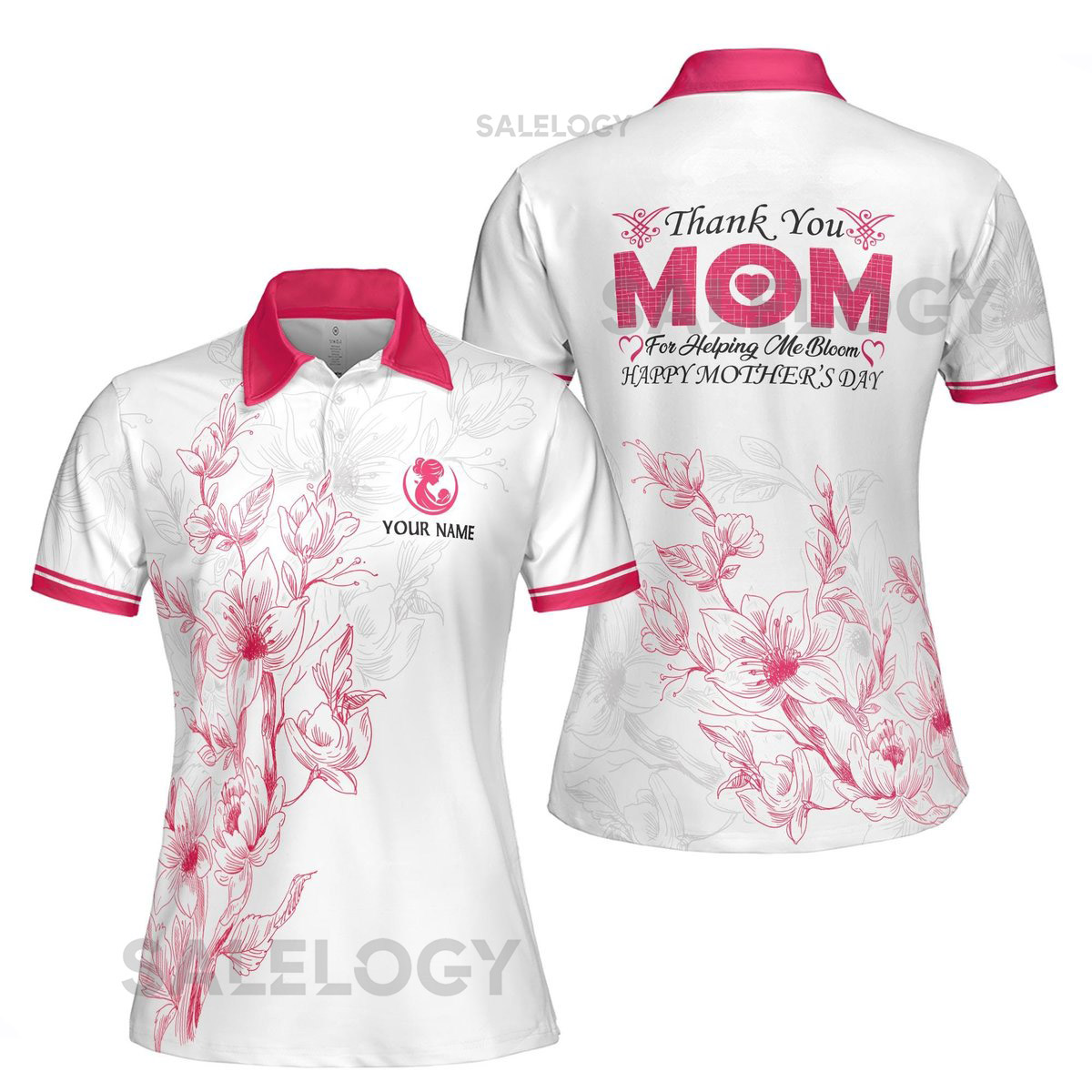 Custom Floral Women39s Polo Shirt Personalized Gift for Mom_26