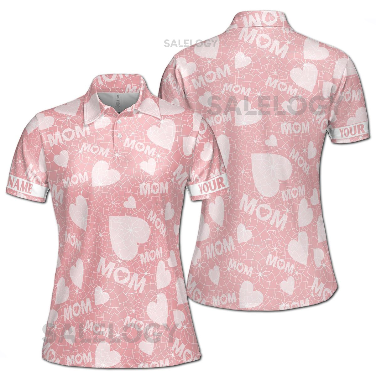 Customize Name Mom Floral Heart Pattern Pink Women39s Polo Shirt S-5XL_329