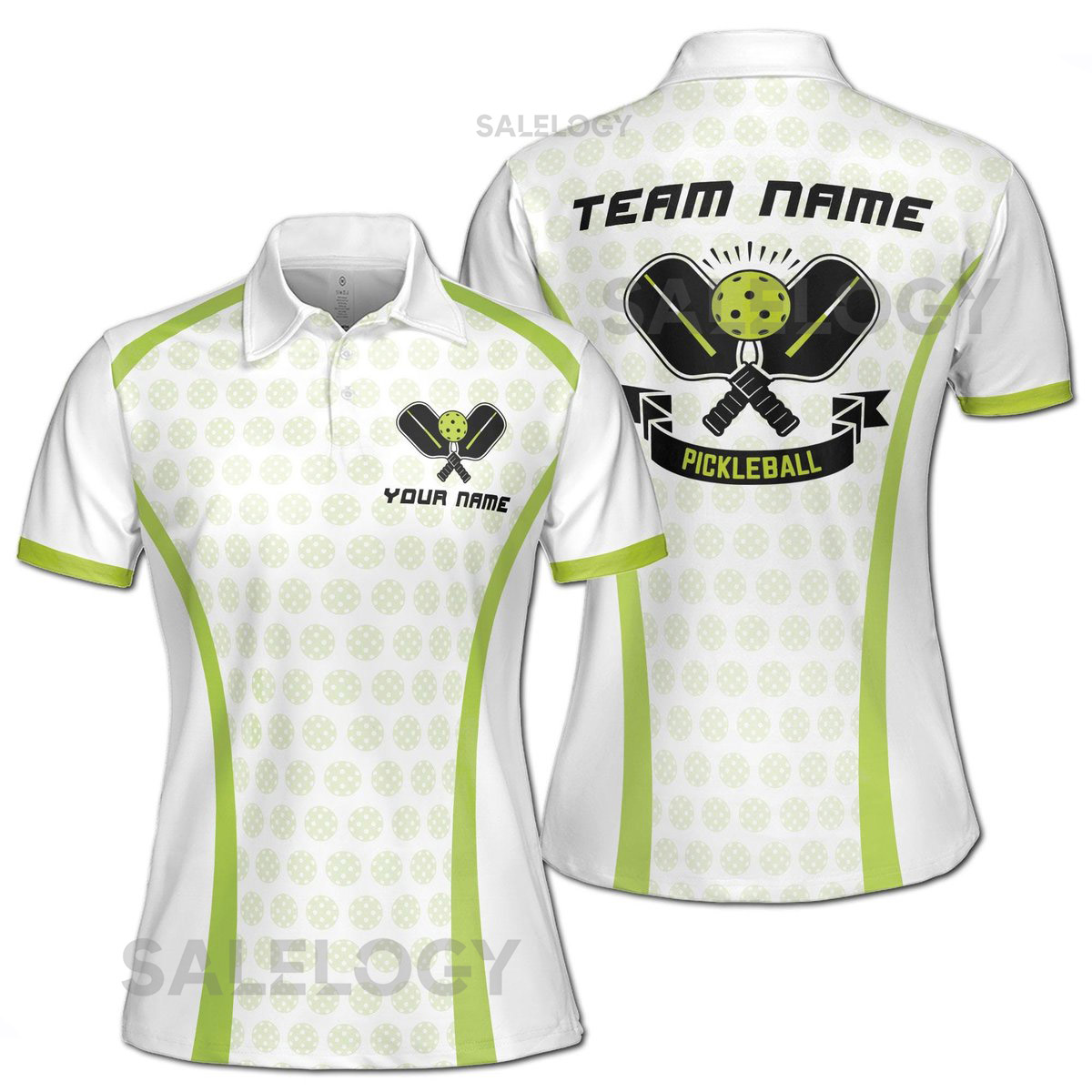Customize Name Pickleball Paddle Pattern White Green Women39s Polo Shirt S-5XL_357