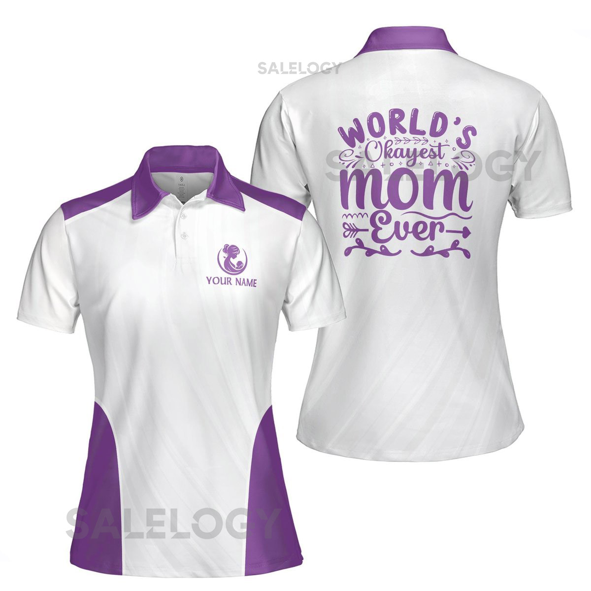 Customize Name World39s Okayest Mom Ever Arrow White Women39s Polo Shirt S-5XL_373