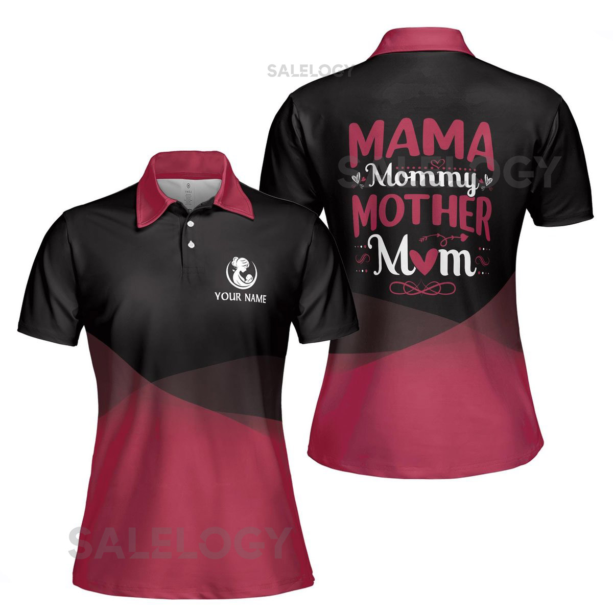 Customize Name Mama Mommy Mother Mom Black Red Women39s Polo Shirt S-5XL_309
