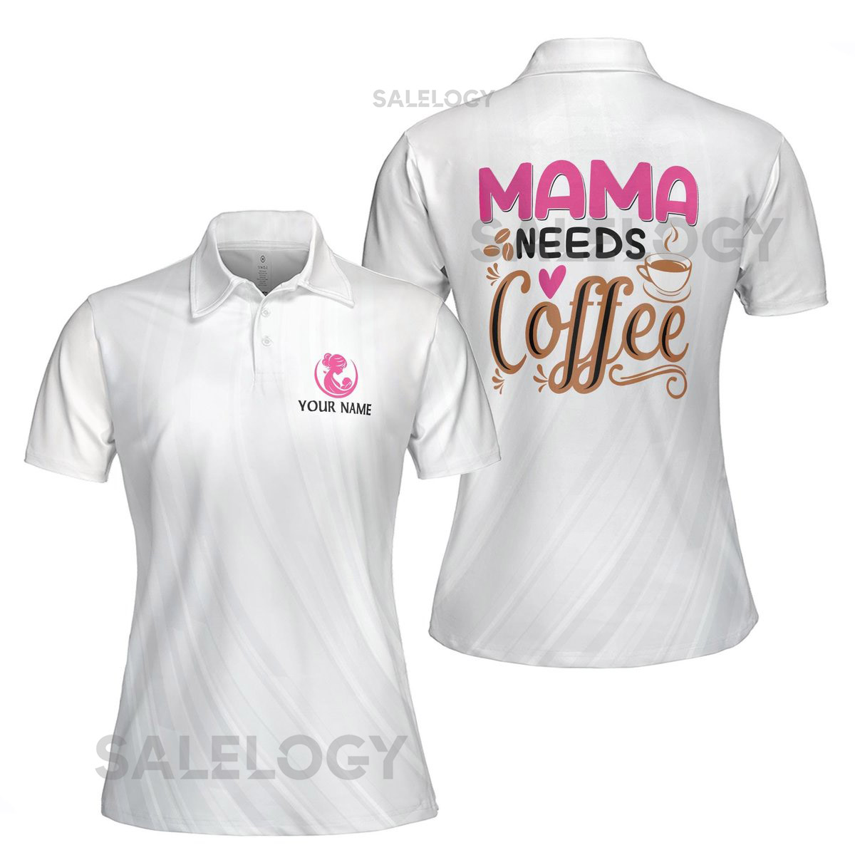 Customize Name Mama Needs Coffee White Women39s Polo Shirt S-5XL_311