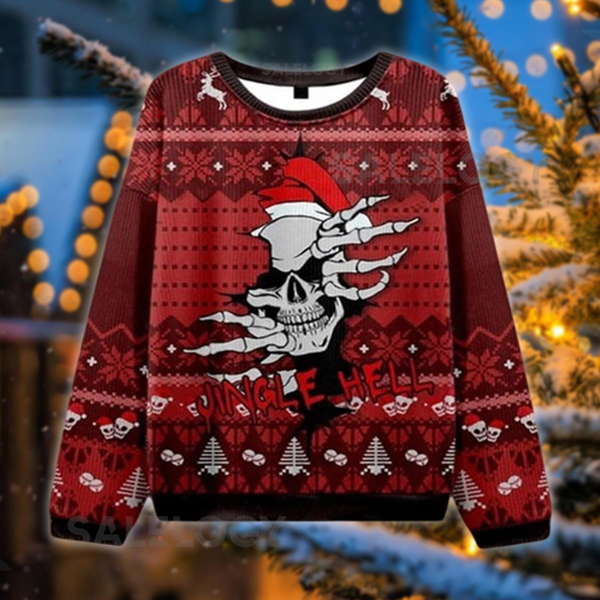 Jingle Hell Ugly Christmas Sweater Metal Skull Holiday Sweatshirt Horror Rock Xmas  Idea Dark Crewneck
