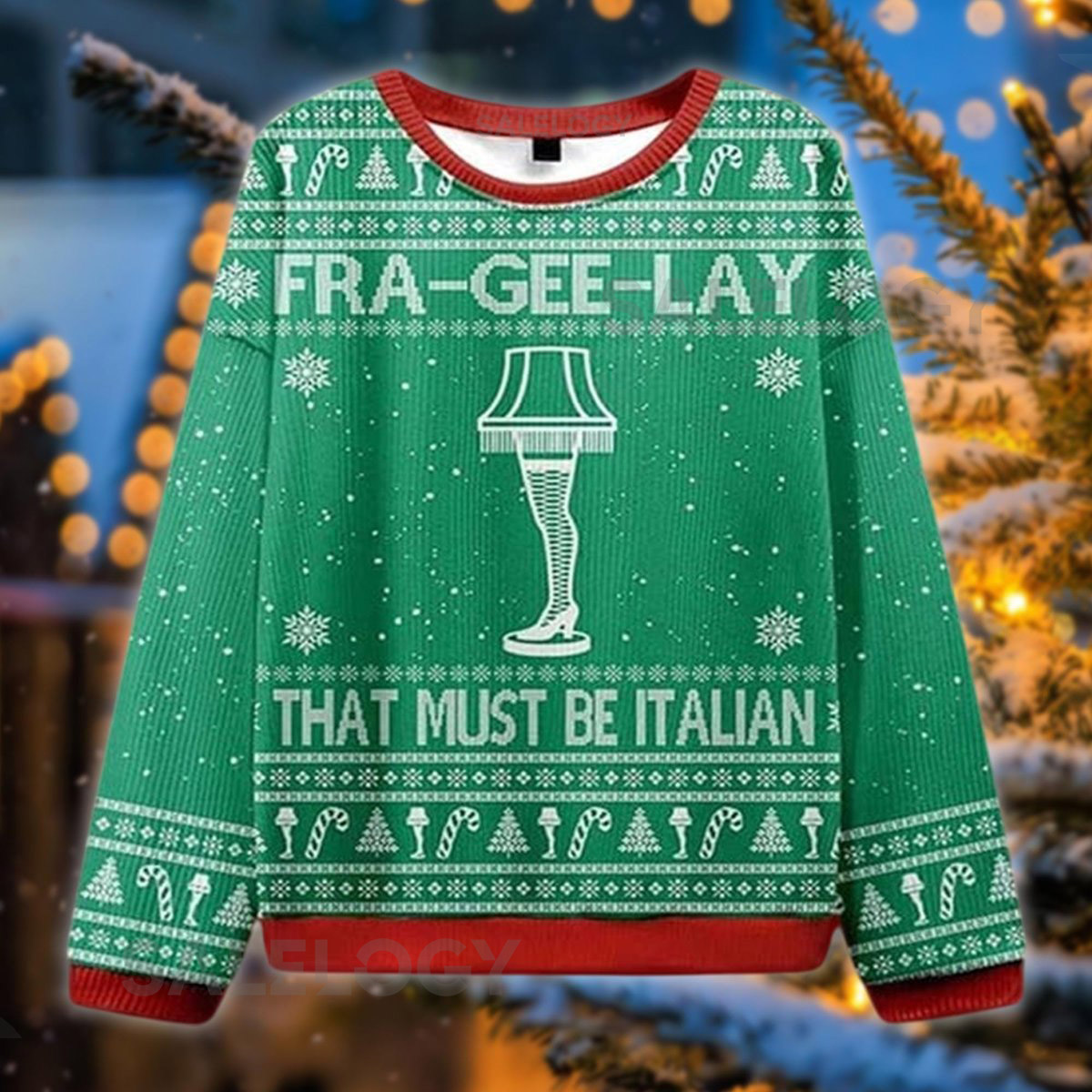Fra-Gee-Lay Leg Lamp Ugly Christmas Sweater A Christmas Story Movie Xmas Funny Holiday Crewneck