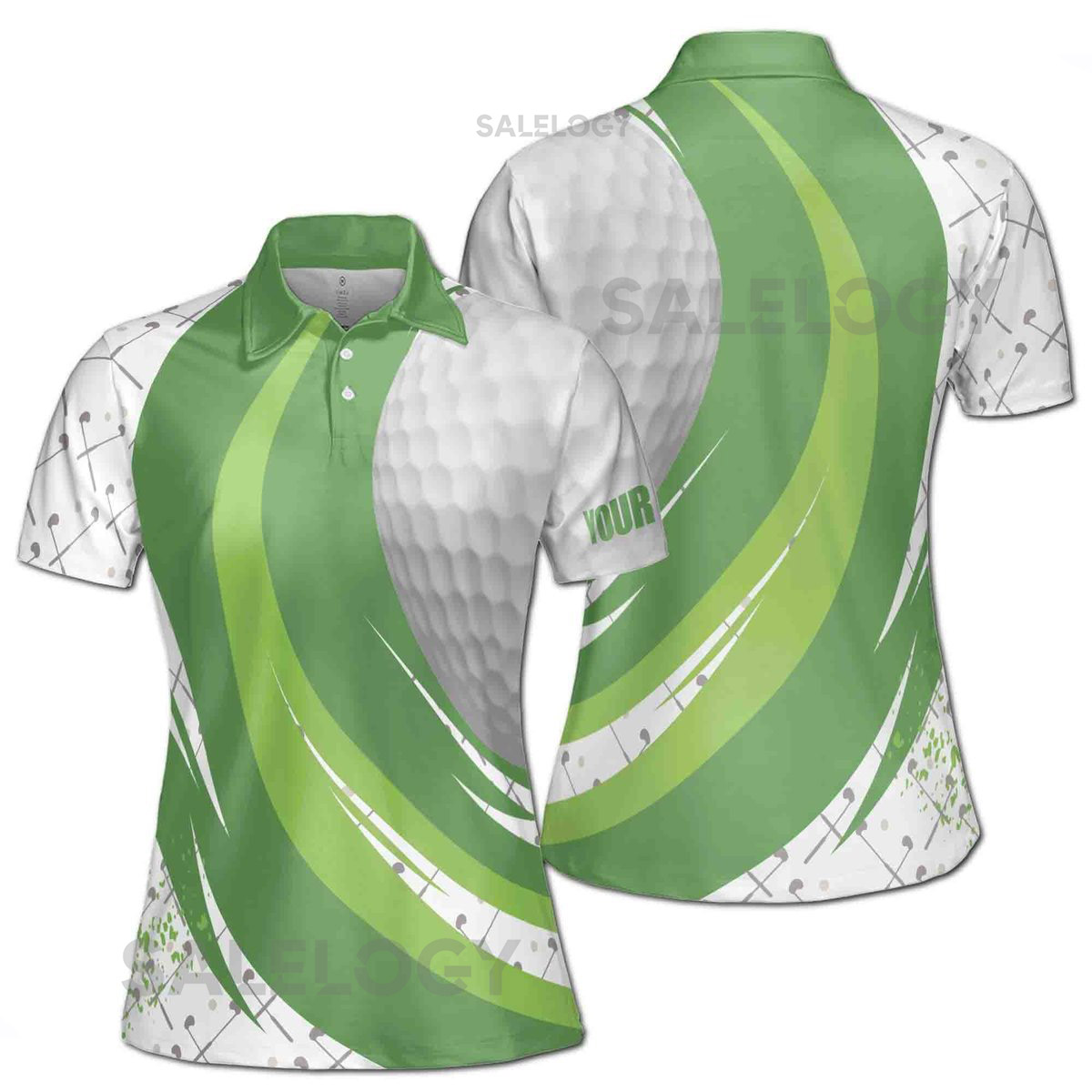 Customize Name Golf Ball Club Pattern White Green Women39s Polo Shirt S-5XL_284