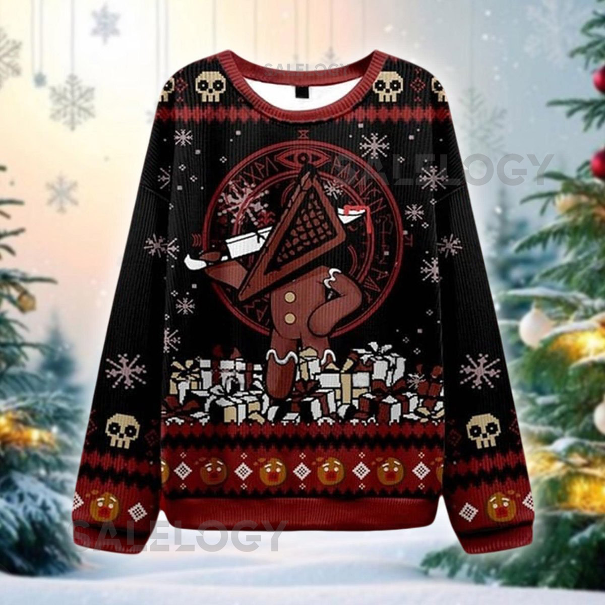 Gingerbread Monster Ugly Christmas Sweater Horror Holiday Sweatshirt Scary Funny Xmas Idea for Gamers Unique Crewneck