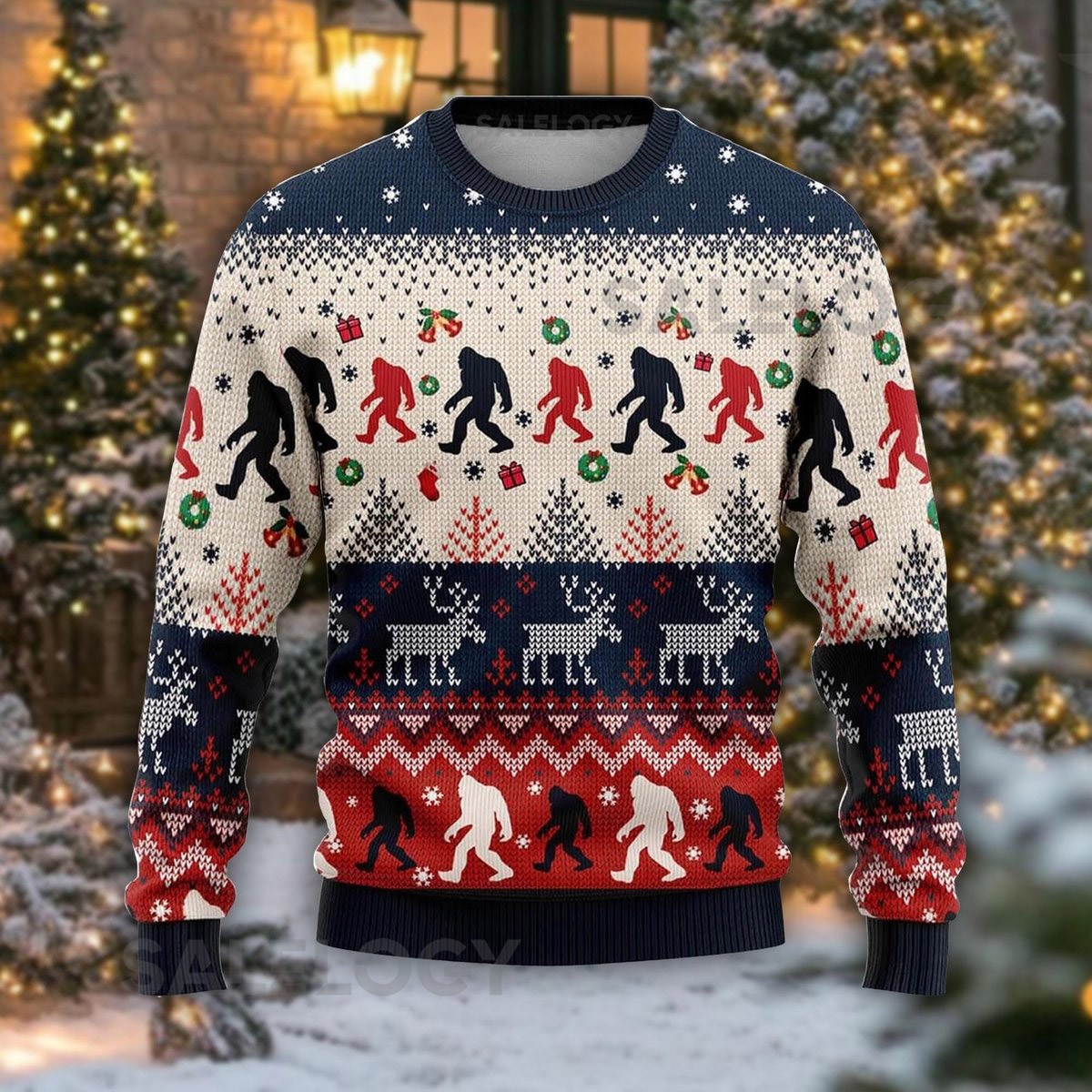 Bigfoot Ugly Christmas Sweater Funny Sasquatch Holiday Jumper Cool Cryptozoology Xmas Gift Ugly Sweater Party Sweatshirt