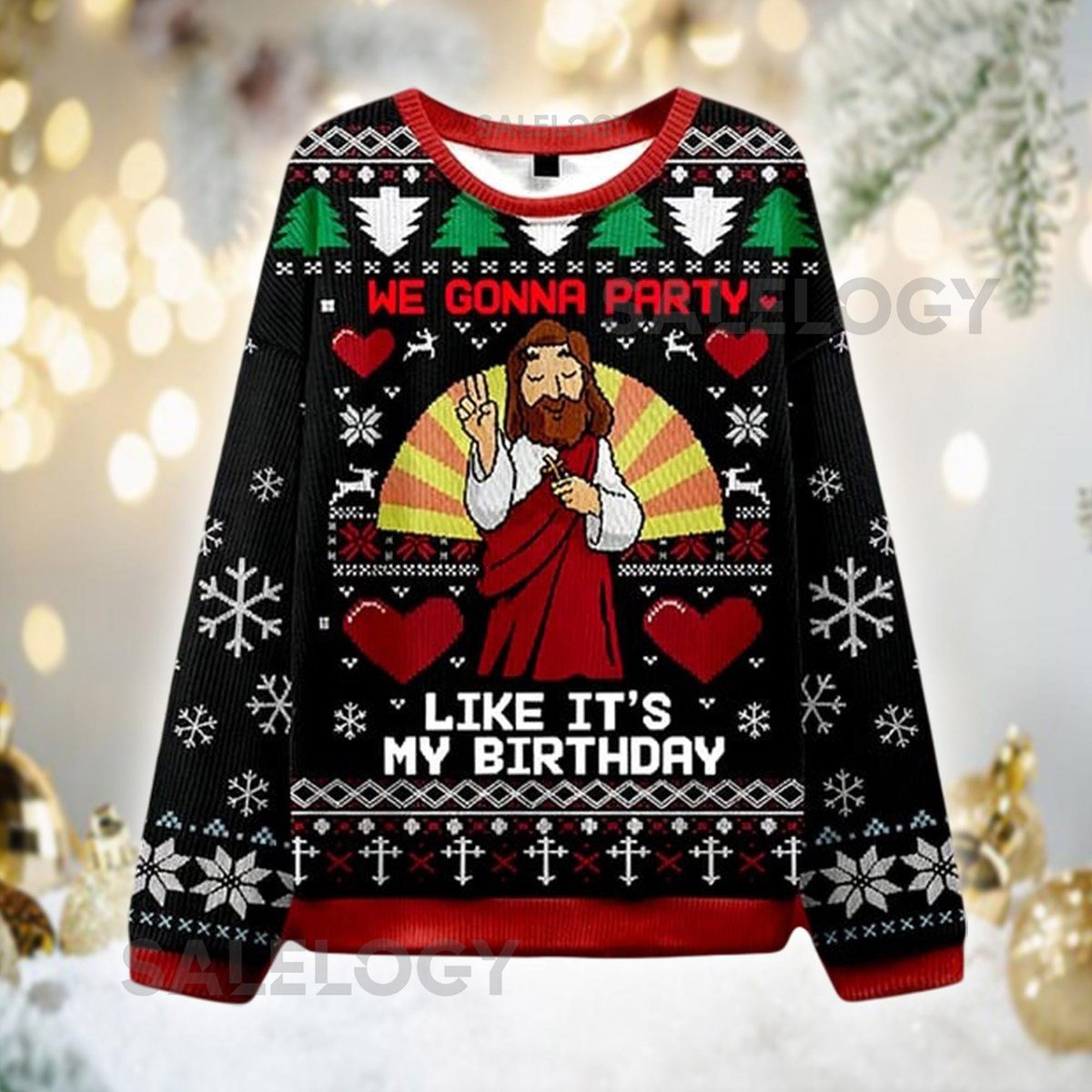 Party Like It's My Birthday Jesus Ugly Christmas Sweater Funny Christian Xmas  Religious Holiday Sweatshirt