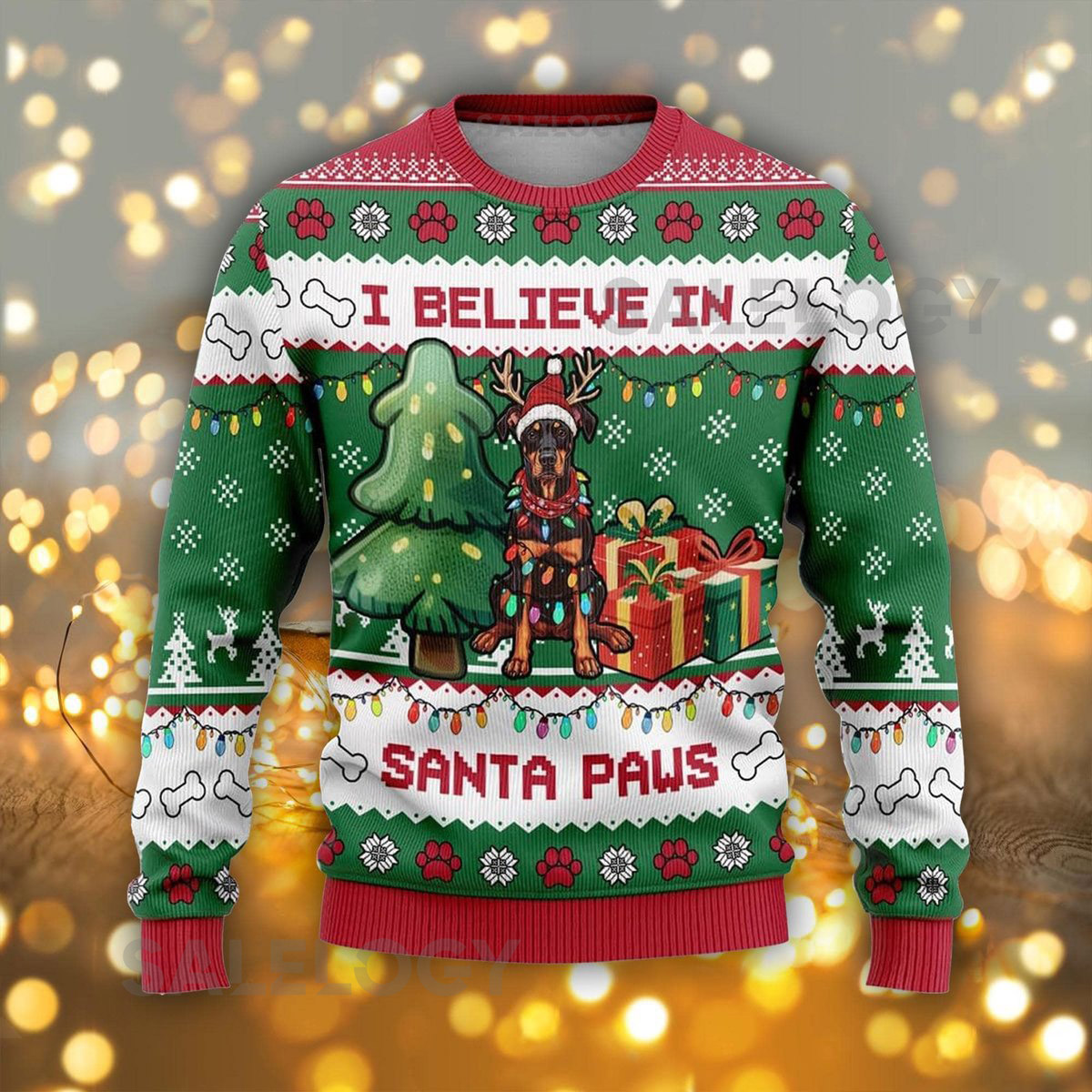 Rottweiler Santa Paws Ugly Christmas Sweater Dog Lover Xmas Funny Pet Mom Sweatshirt for Dog Dad