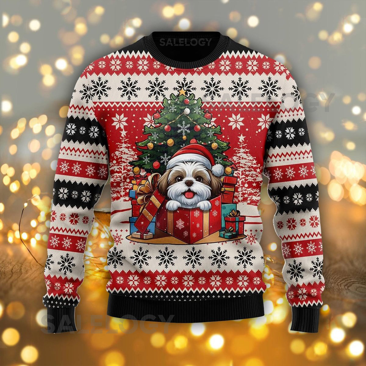 Shih Tzu Dog Lover Ugly Christmas Sweater Funny Xmas for Shih Tzu Mom Cute Dog Holiday Sweatshirt Personalized Shirt