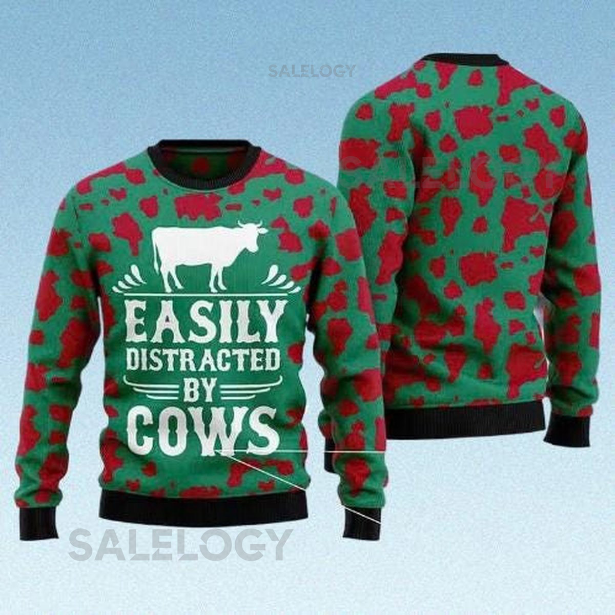 Easily Distracted By Cows Ugly Christmas Sweater Funny Cow Lover Holiday Pullover Farm Ranch Christmas  2025