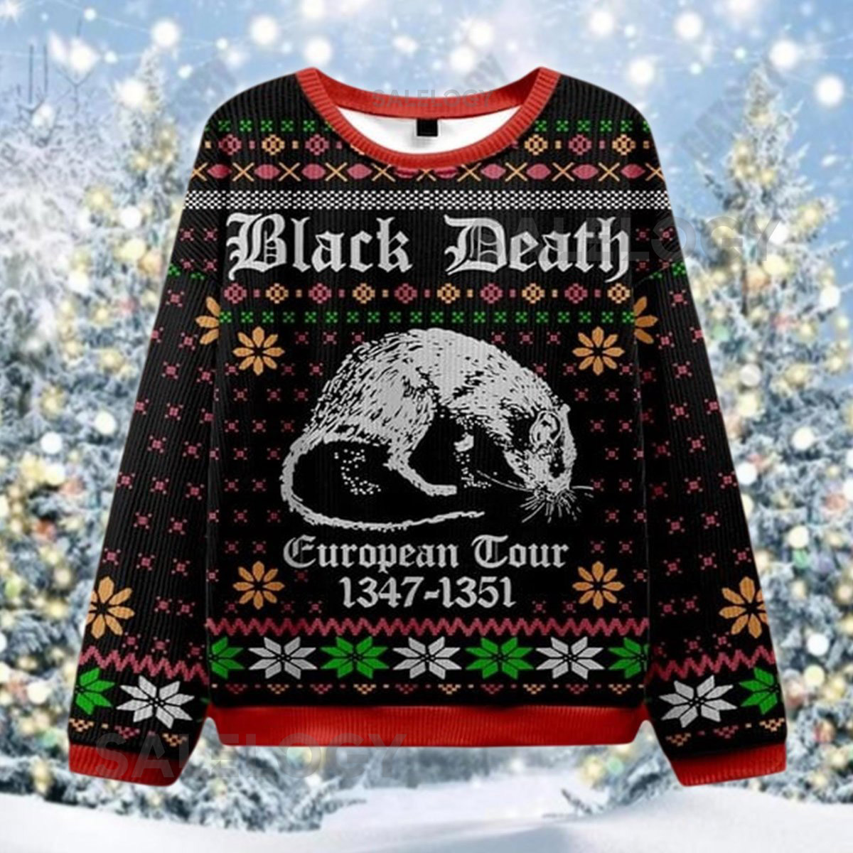 Black Death Plague Ugly Christmas Sweater Funny History Xmas  Medieval Tour Jumper Goth Holiday Apparel Unique Party Shirt