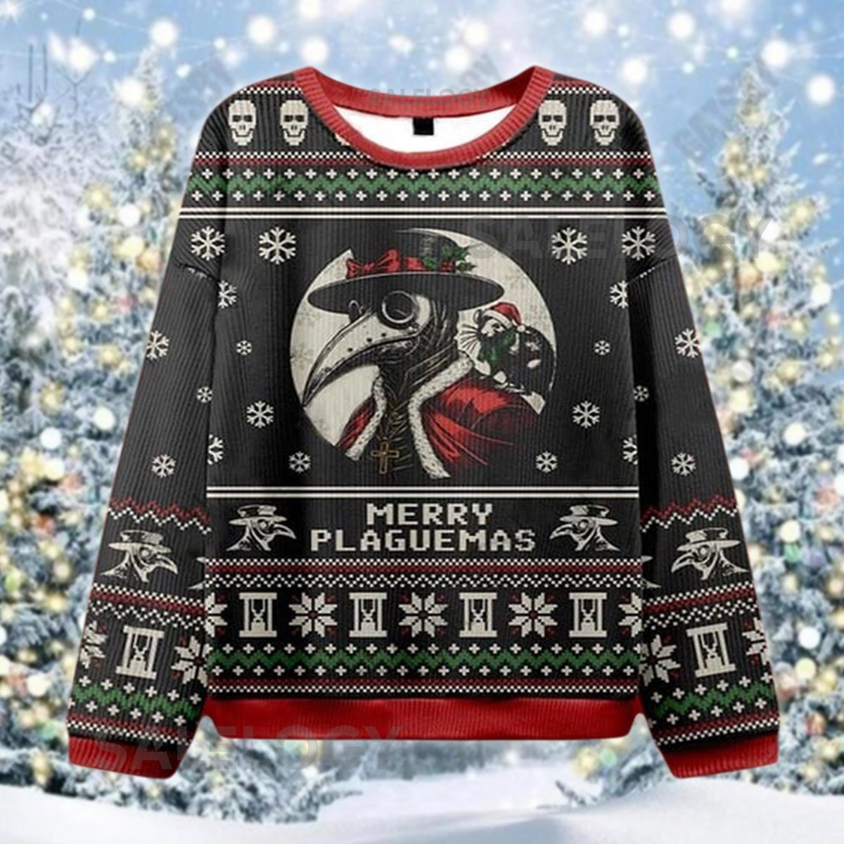 Merry Plaguemas Ugly Christmas Sweater Plague Doctor Xmas  Funny Gothic Holiday Jumper Historical Dark Humor Apparel