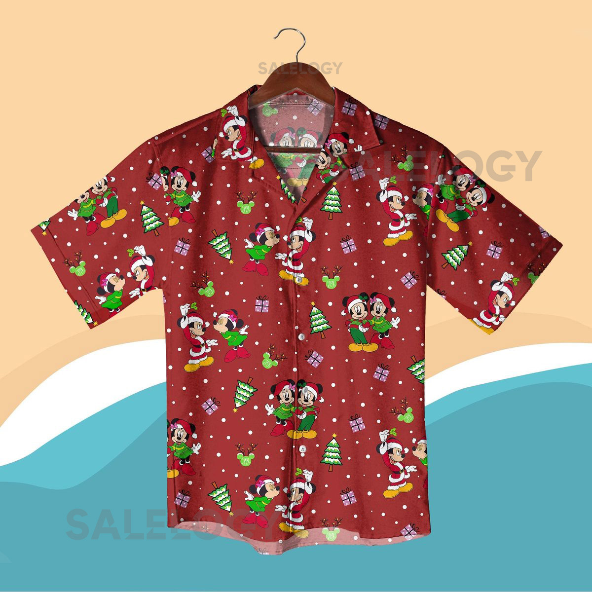 Mickey and Minnie Christmas Hawaiian Shirt Holiday Aloha Shirt Red Xmas Vacation Shirt Funny Mickey Mouse Christmas Outfit Xmas Gifts_141