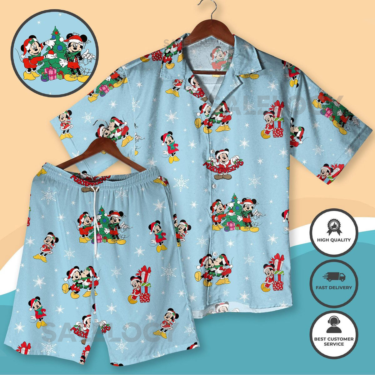 Mickey and Minnie Christmas Hawaiian Shirt Holiday Aloha Shirt Blue Xmas Vacation Shirt Funny Mickey Mouse Christmas Outfit Xmas Gifts_140