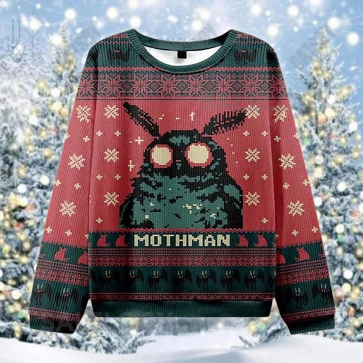 Mothman Ugly Christmas Sweater Cryptid Holiday Jumper Funny Bigfoot Xmas  Pixel Art Mythology Apparel Weird Festivity