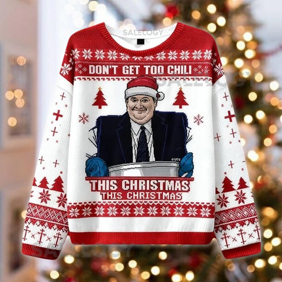 Kevin's Chili Ugly Christmas Sweater The Office Xmas  Funny TV Show Jumper Don't Get Too Chili Apparel Holiday Party