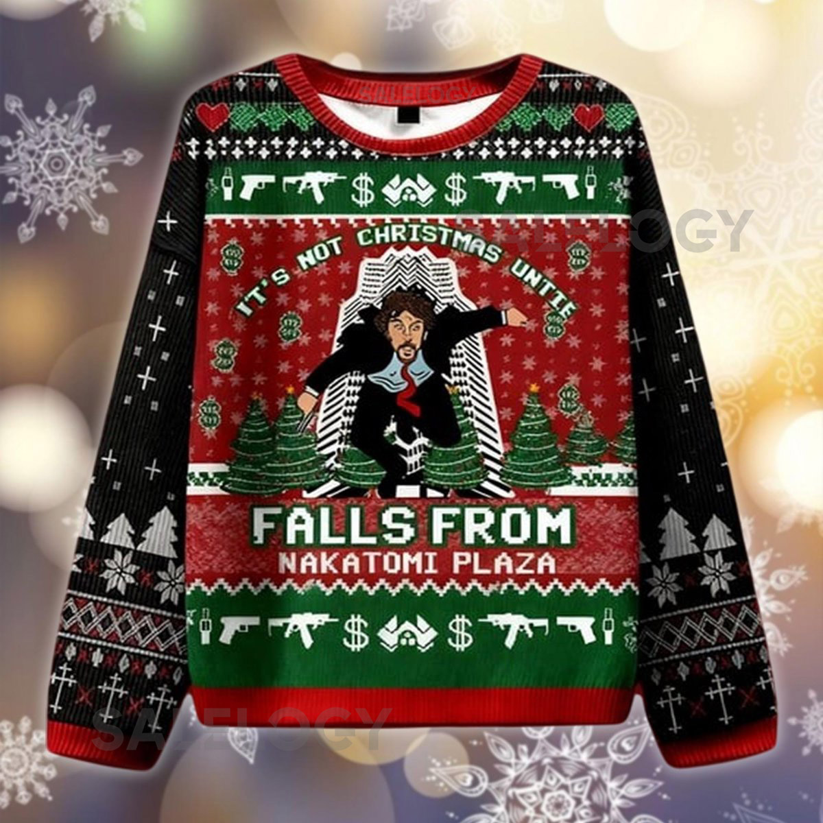 Die Hard Ugly Christmas Sweater Nakatomi Plaza Xmas Jumper Funny Bruce Willis Movie  Yippee Ki Yay Holiday Shirt