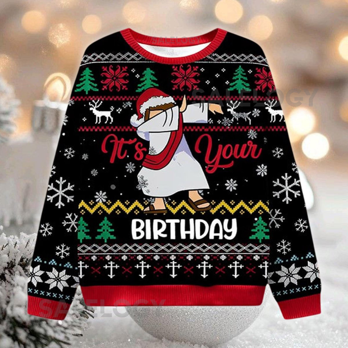 Dabbing Jesus Ugly Christmas Sweater It's Your Birthday Jumper Funny Religious Meme  Humorous Holiday Party Apparel