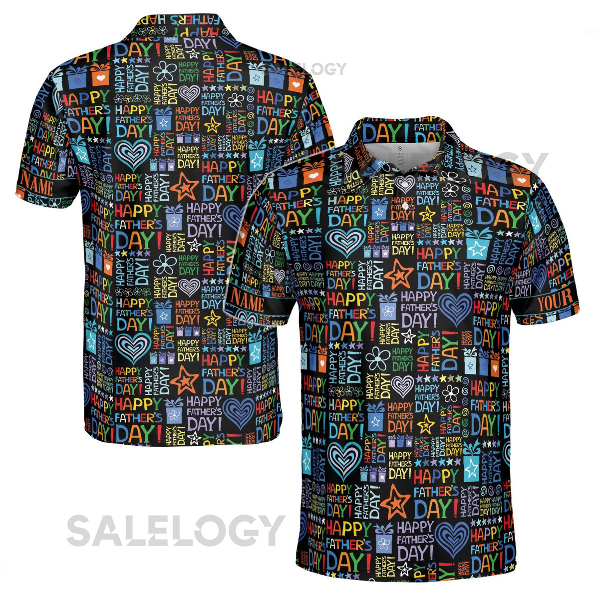 Customize Name Dad Hearts Quote Pattern Black Colorful 3D Men39s Polo Shirt S-5XL_270