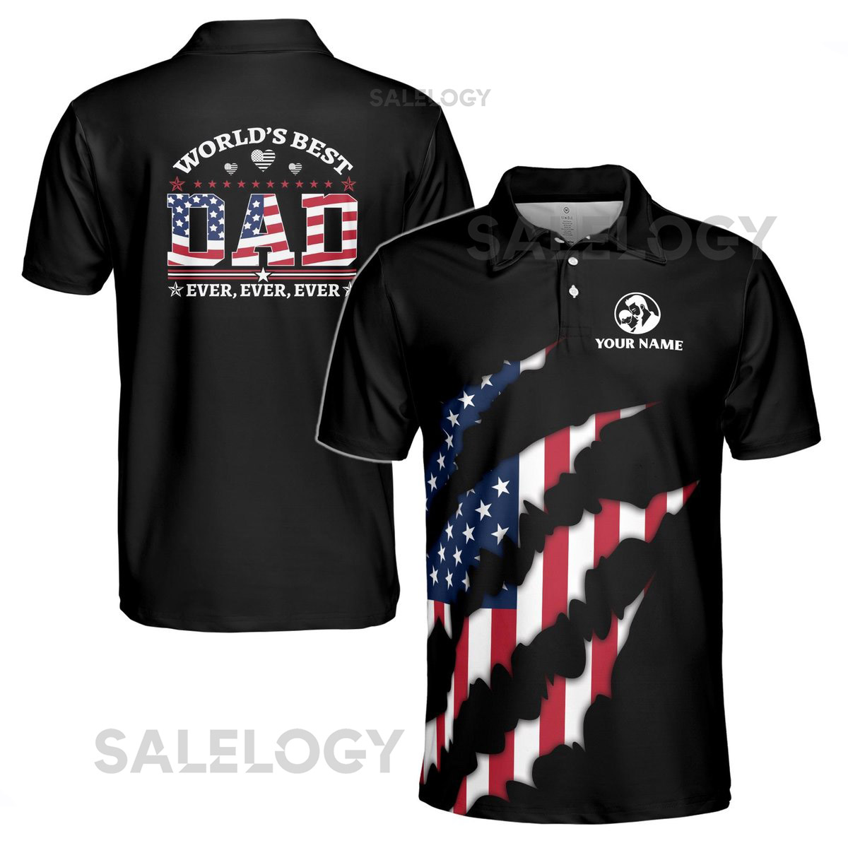 Customize Name USA World39s Best Dad Black 3D Men39s Polo Shirt S-5XL_371
