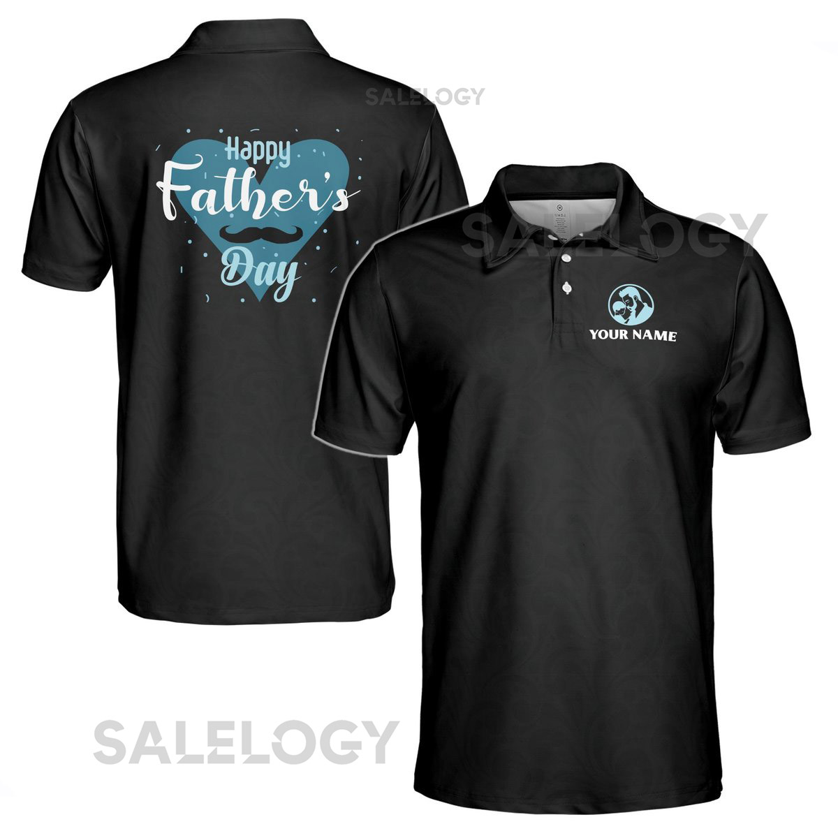 Customize Name Dad Child Mustache Heart Black 3D Men39s Polo Shirt S-5XL_265