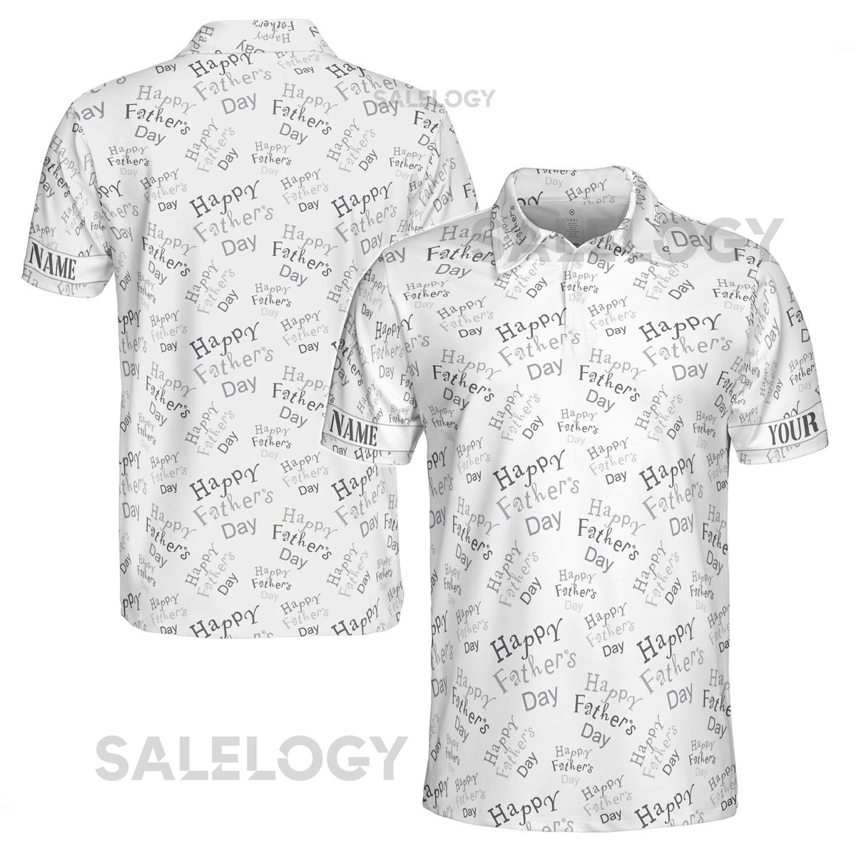 Customize Name Happy Dad Quote Pattern White Gray 3D Men39s Polo Shirt S-5XL_290