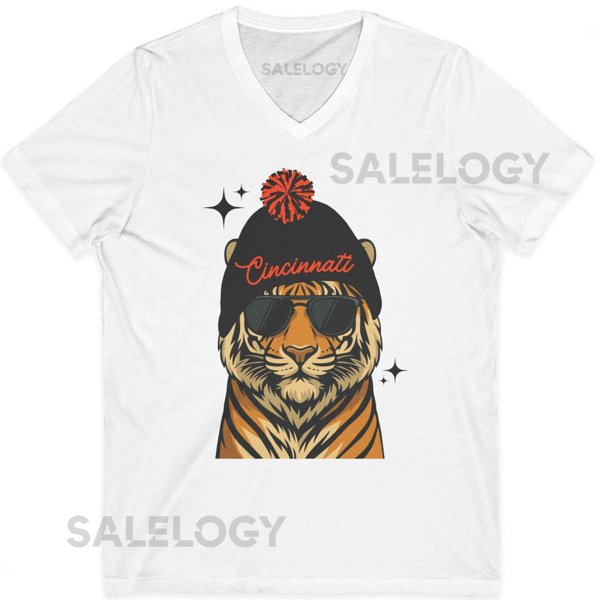 Cincinnati V-Neck Bengal Tiger Graphic Tee Football Fan Gift_566