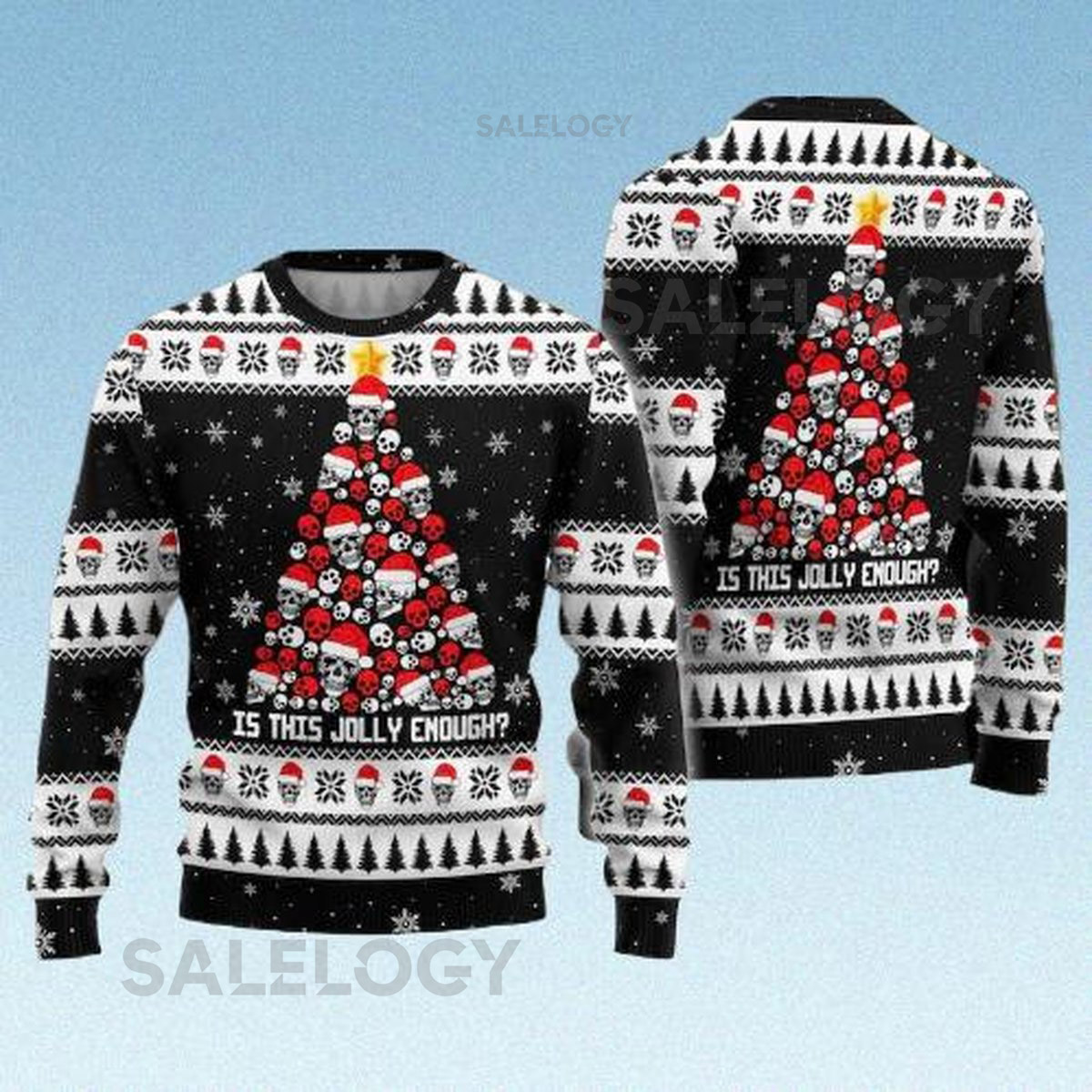 Skull Head Christmas Sweater Funny Skeleton Xmas Tree Ugly Sweater Jolly Holiday Sweatshirt