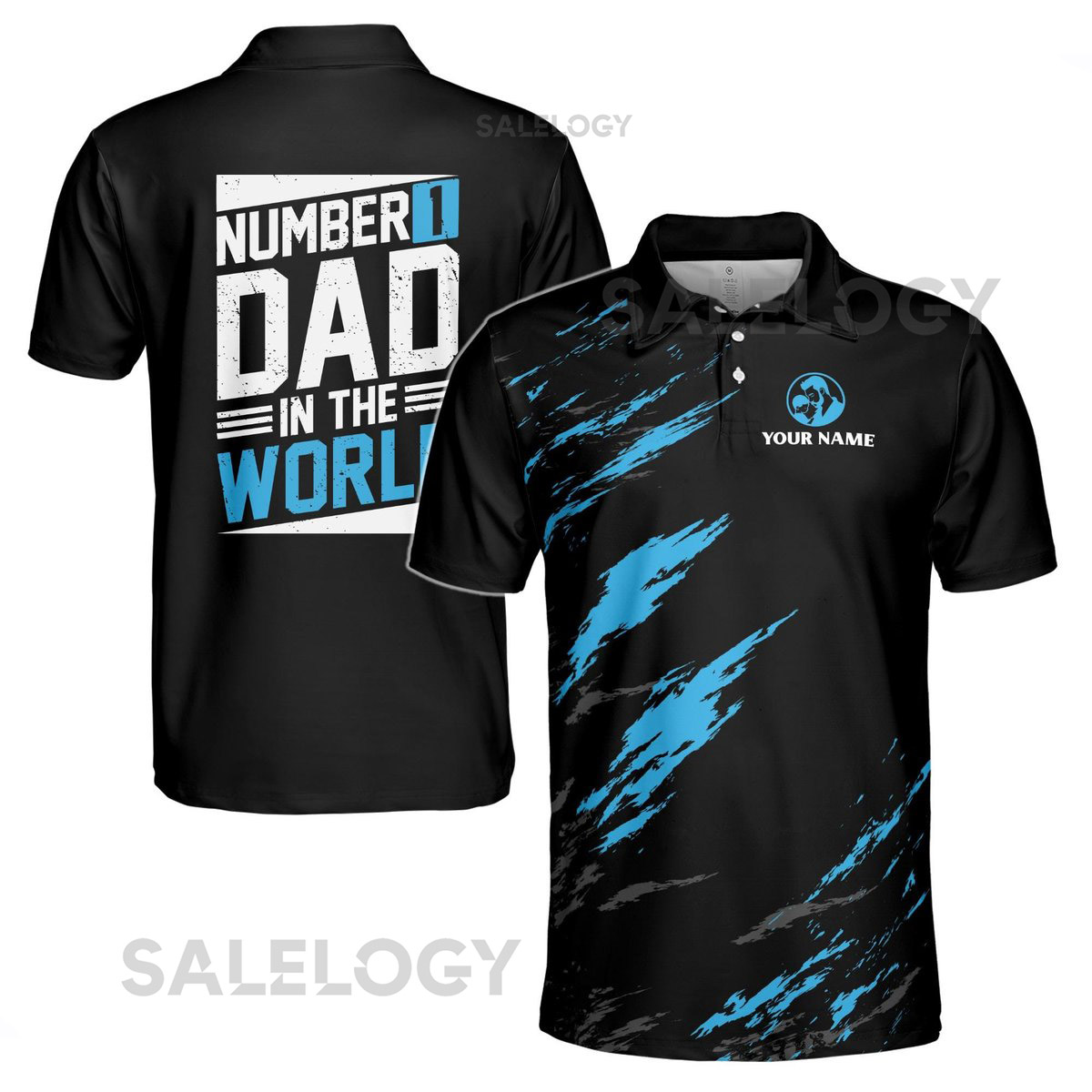 Customize Name Number One Dad In The World Black 3D Men39s Polo Shirt S-5XL_351