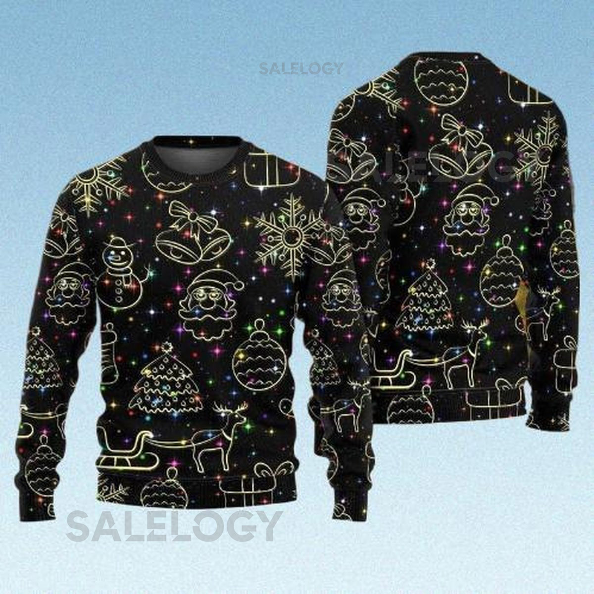 Christmas Neon Light Ugly Sweater Funny Holiday Party Outfit Bright Festive Xmas Glow Sweater for Men Women