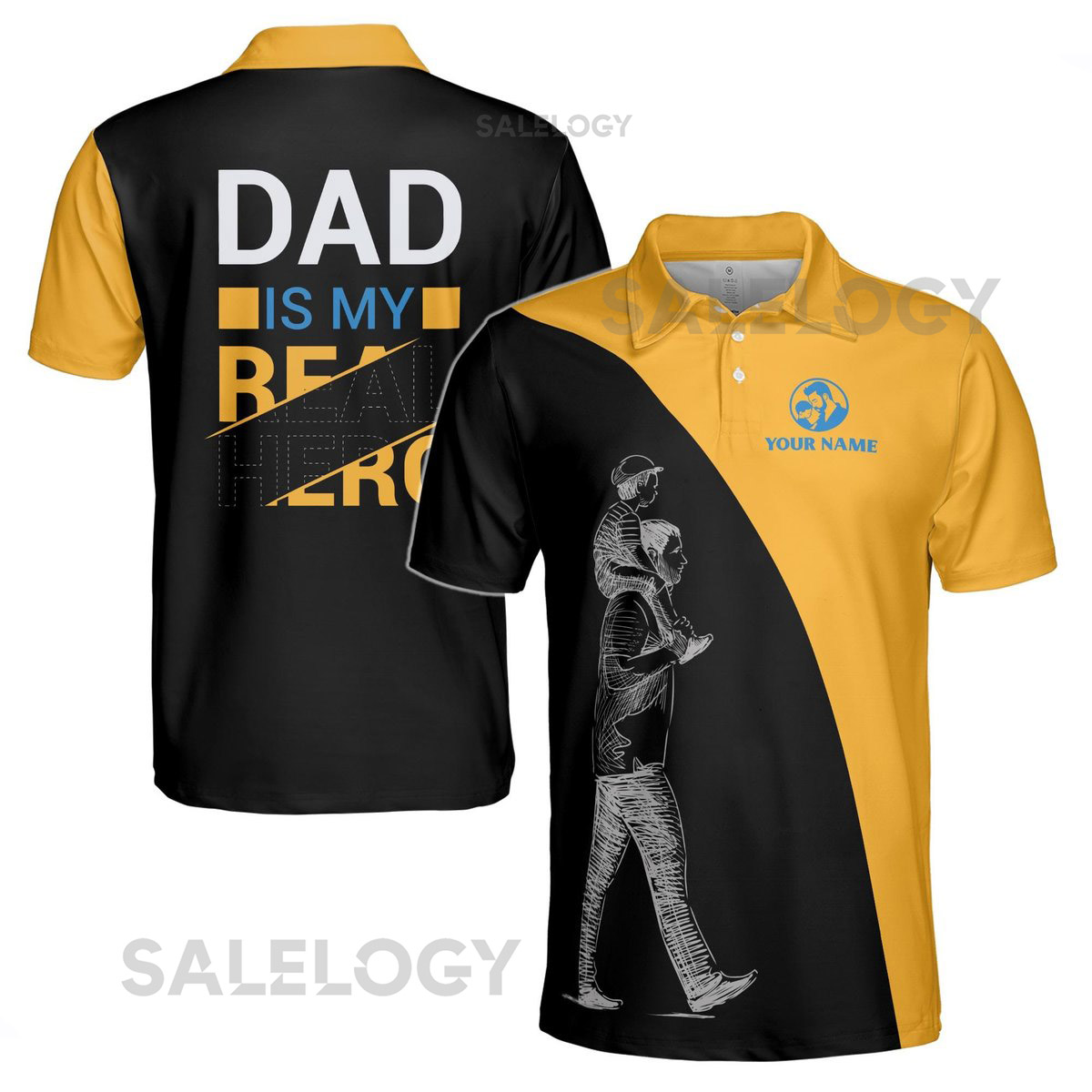 Customize Name Dad My Real Hero Black Yellow 3D Men39s Polo Shirt S-5XL_271