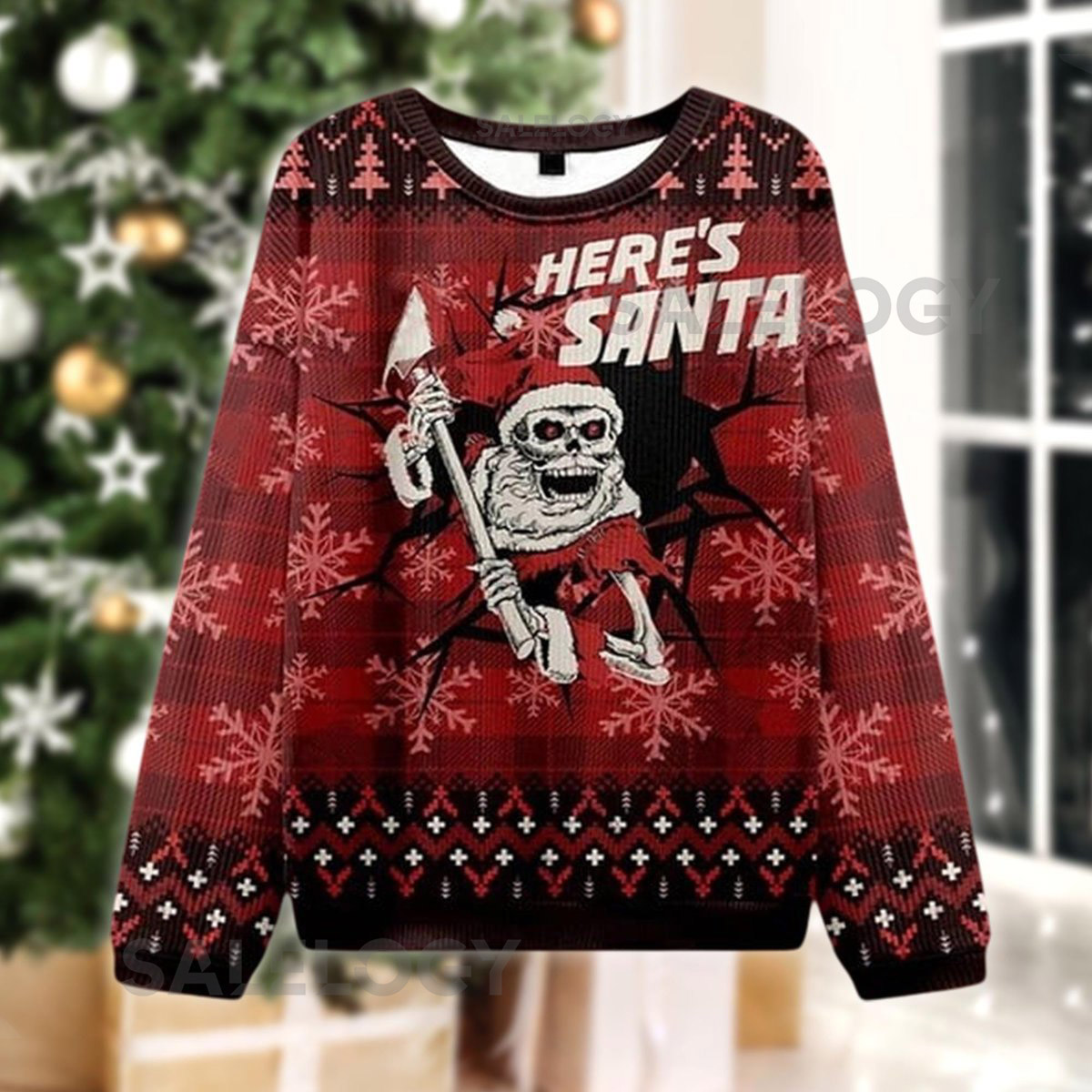 Here's Santa Ugly Christmas Sweater The Shining Horror Jumper Skull Axe Xmas Party Sweatshirt