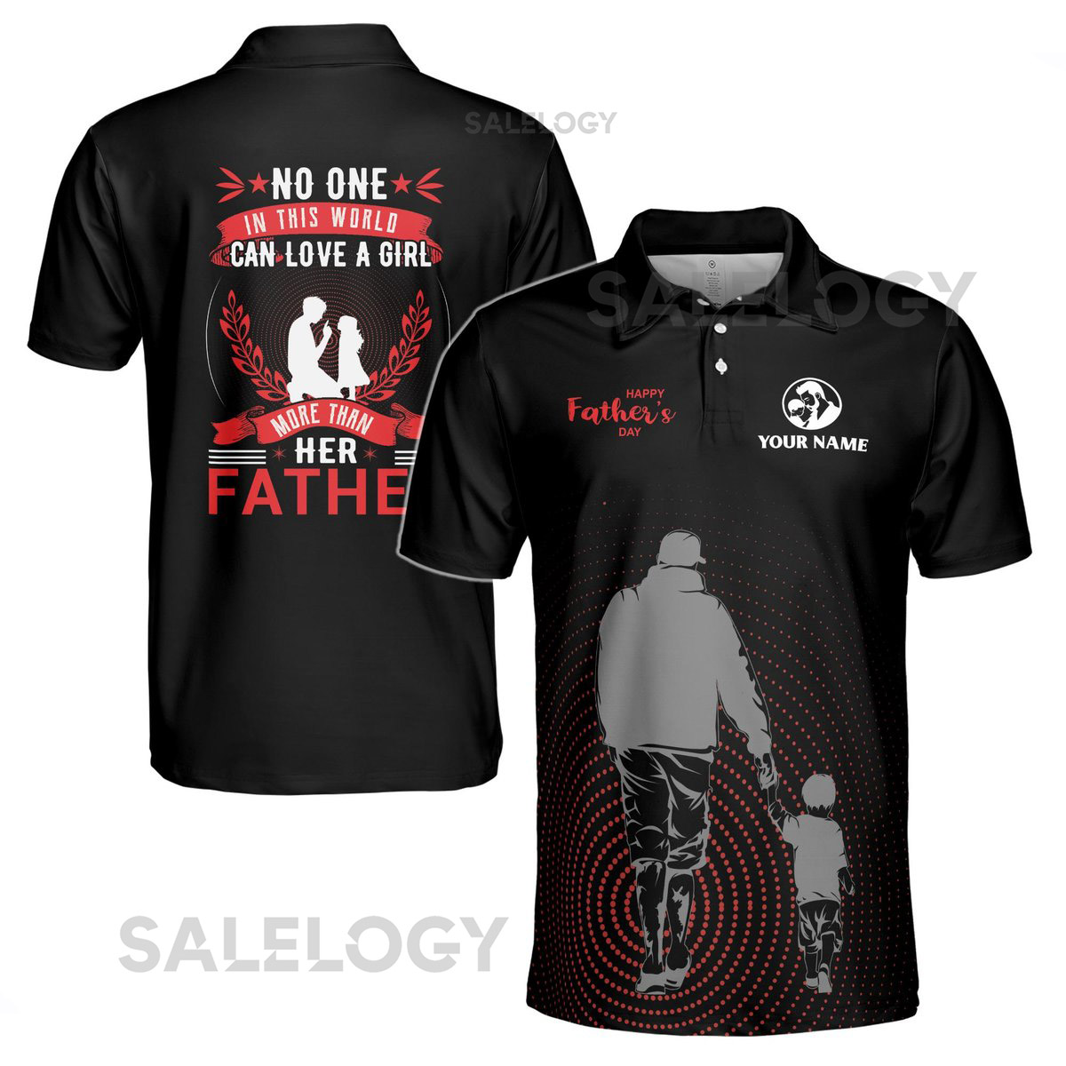 Customize Name Love A Girl More Than Dad Black 3D Men39s Polo Shirt S-5XL_303