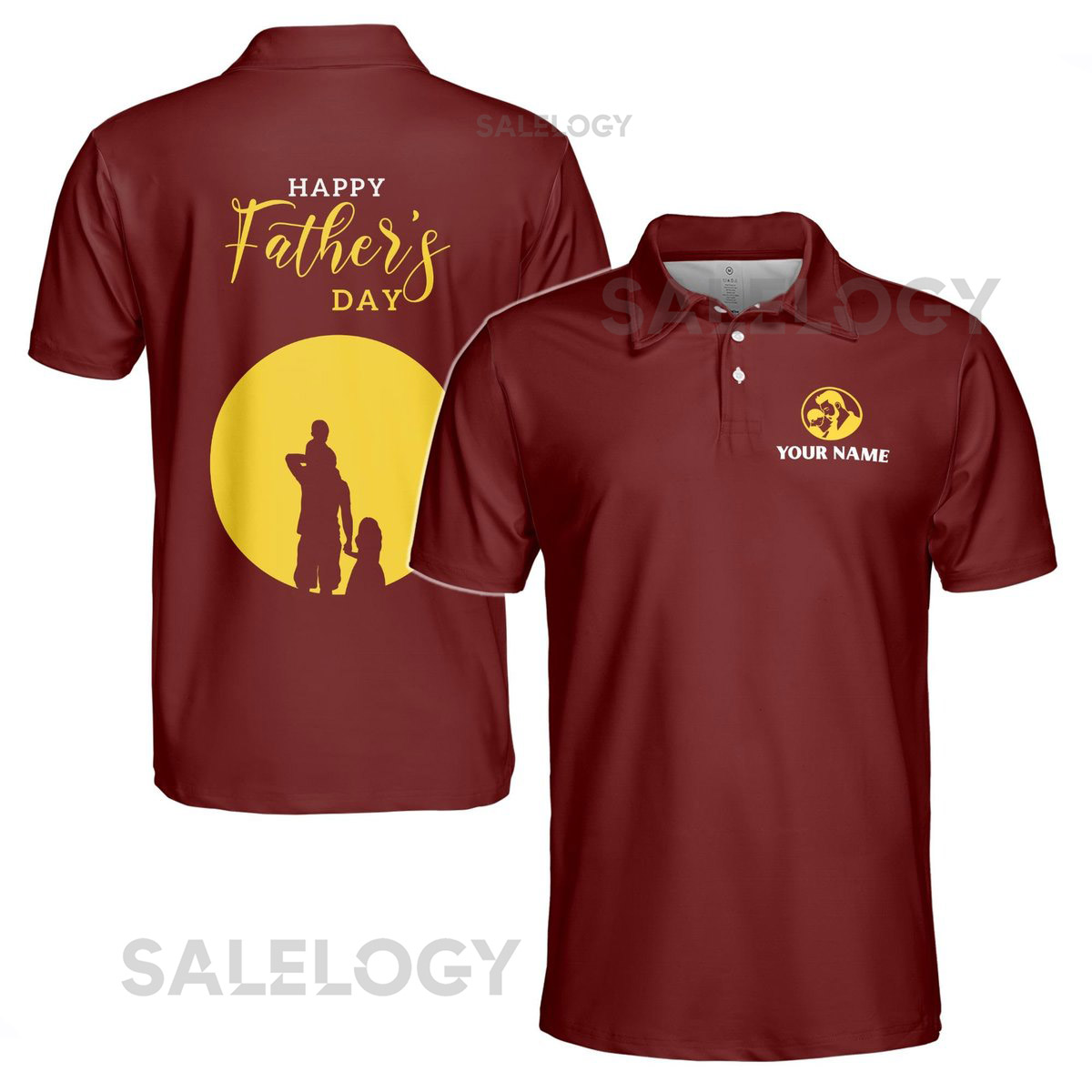 Customize Name Happy Dad Children Silhouette Red 3D Men39s Polo Shirt S-5XL_289