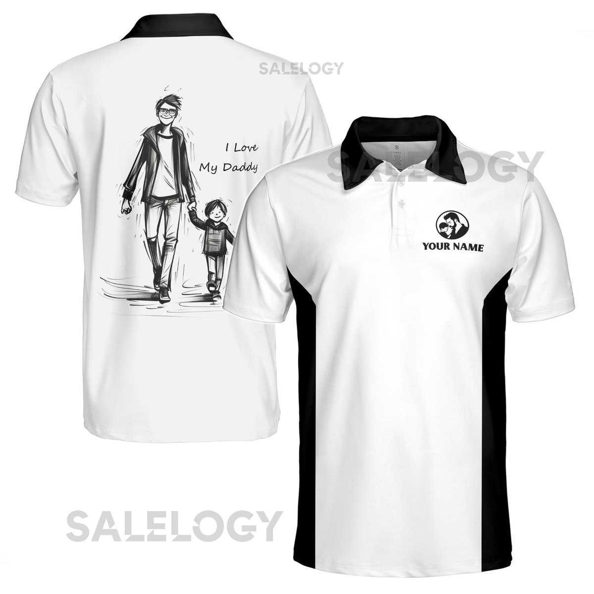 Customize Name I Love My Daddy Sketch White 3D Men39s Polo Shirt S-5XL_298