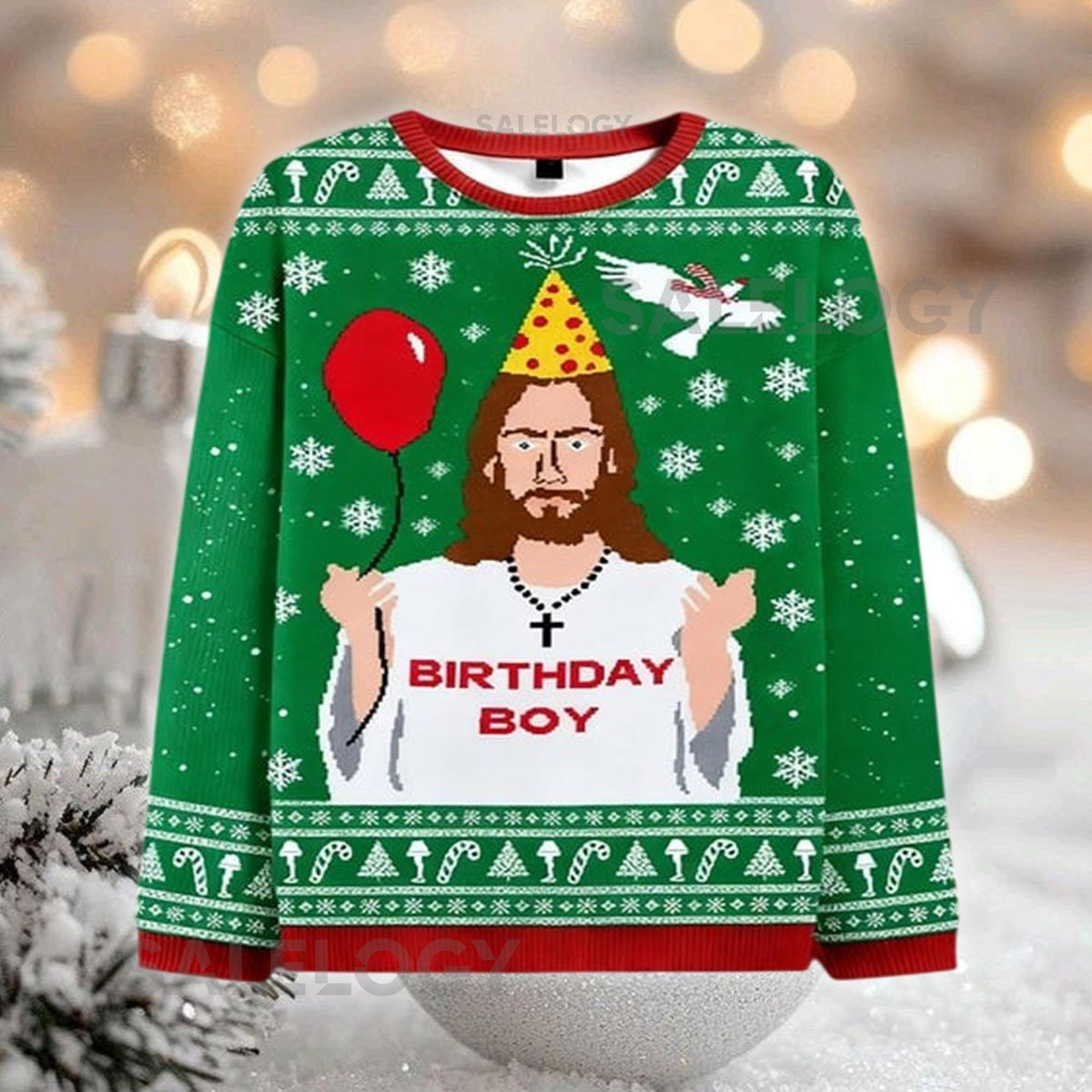 Funny Jesus Birthday Boy Ugly Christmas Sweater Christian Holiday Jumper Religious Xmas Sweatshirt