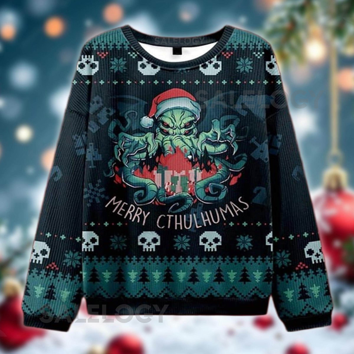 Cosmic Horror Ugly Christmas Sweater Eldritch Tentacle Holiday Sweatshirt Scary Xmas Party Gift for Cultists
