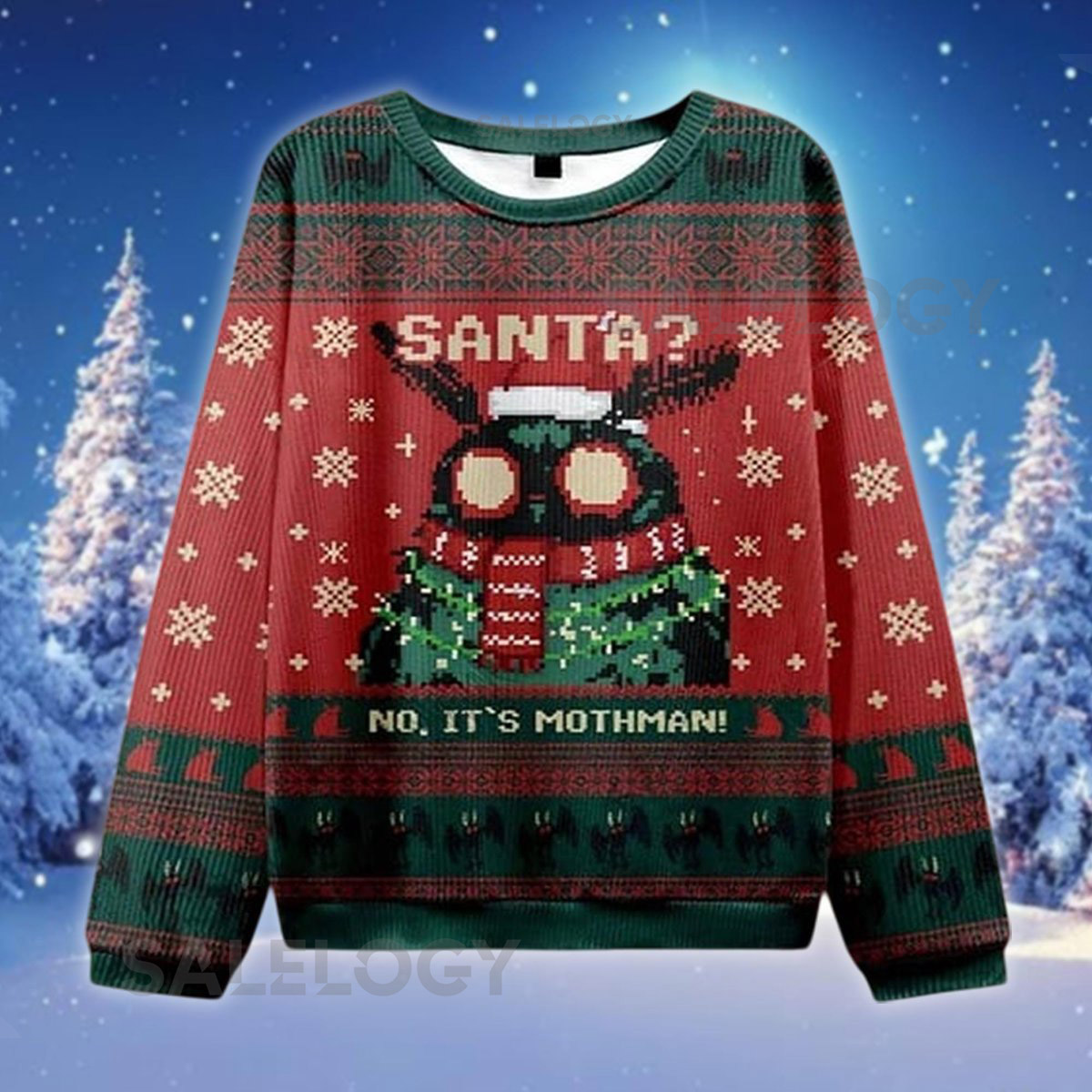 Mothman Ugly Christmas Sweater quotSanta No It's Mothmanquot Jumper Funny Cryptid Holiday