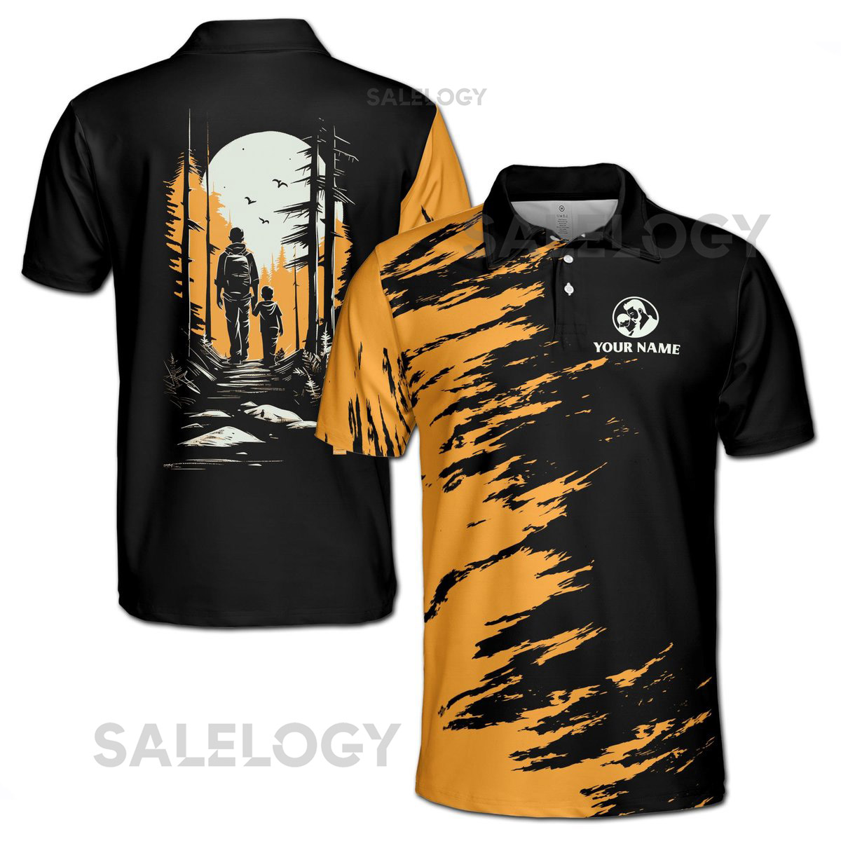 Customize Name Dad Child Woods Black Yellow 3D Men39s Polo Shirt S-5XL_267