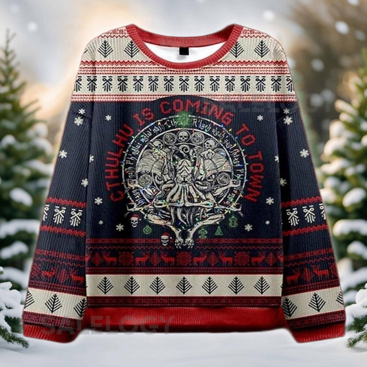 Eldritch Monster Ugly Christmas Sweater H.P. Lovecraft Holiday Sweatshirt Scary Xmas  for Horror Fans