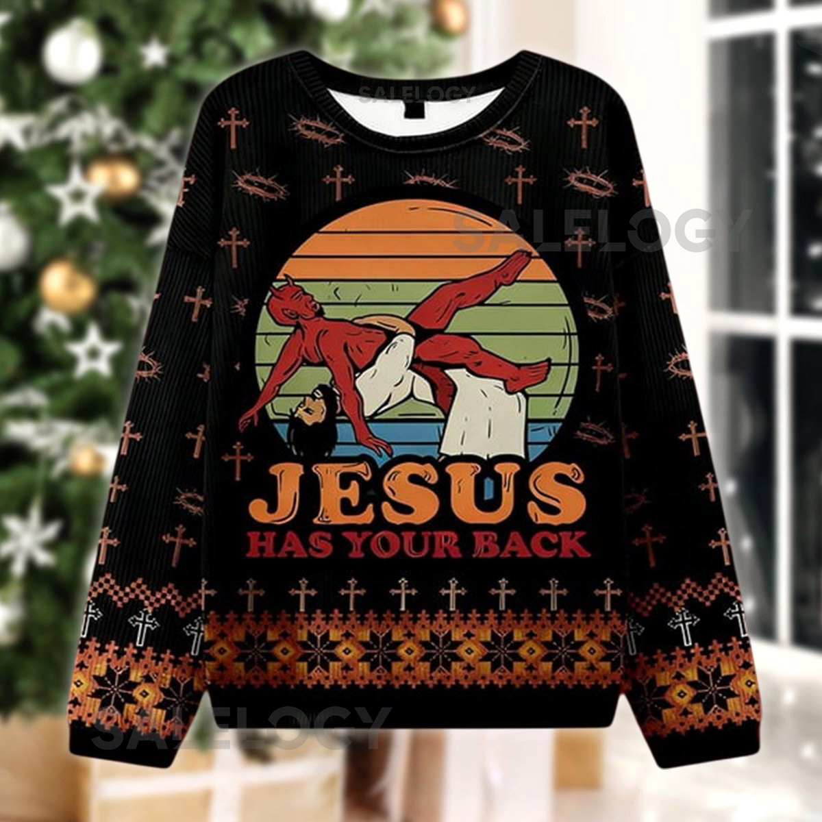 Jesus Has Your Back Funny Ugly Christmas Sweater Raunchy Xmas  Jumper Offensive Holiday Party Sweatshirt