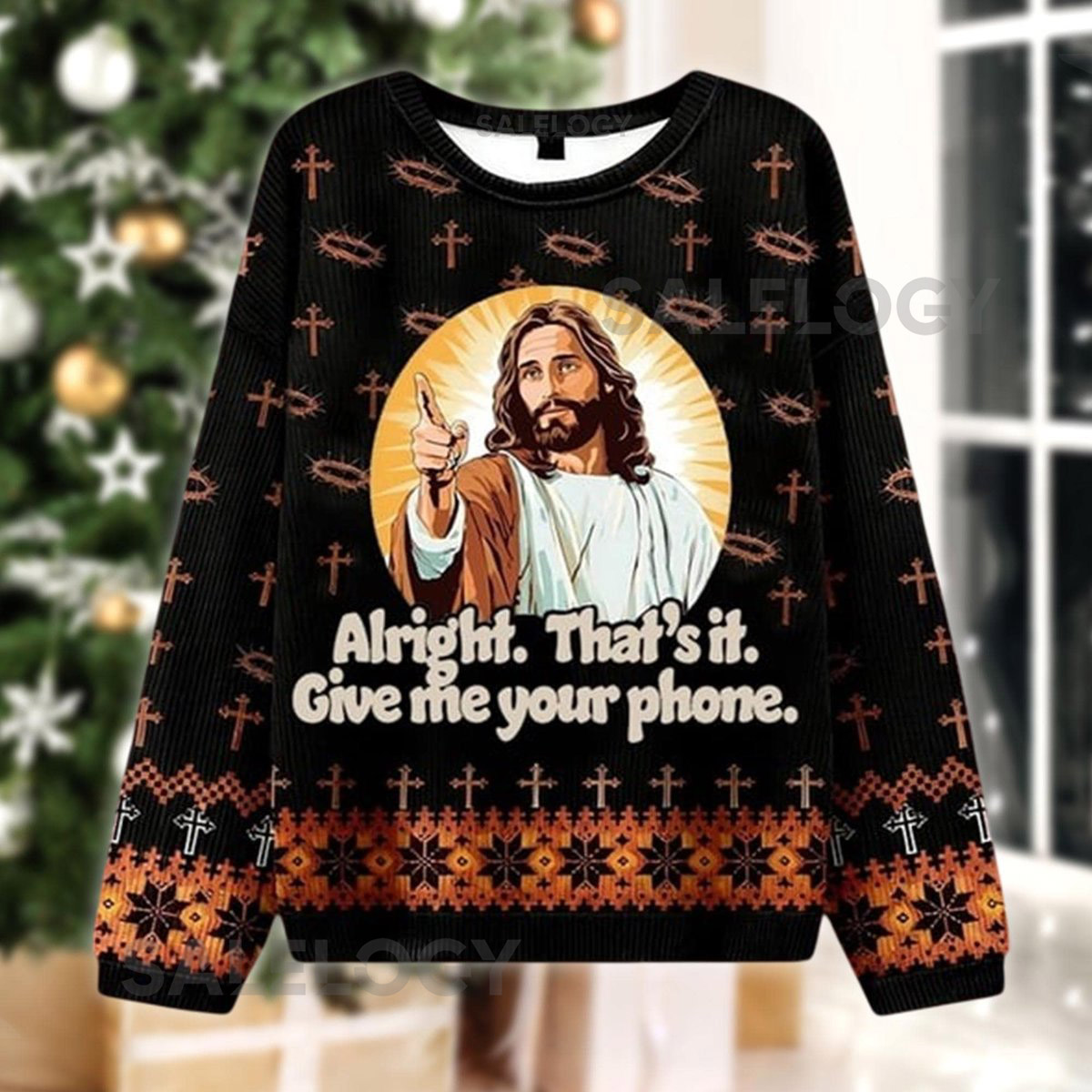 Give Me Your Phone Jesus Meme Ugly Christmas Sweater Funny Religious Jumper Humor Xmas Sweatshirt