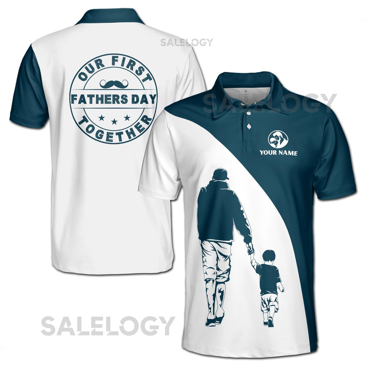 Customize Name Dad Our First Together White Dark Cyan 3D Men39s Polo Shirt S-5XL_273