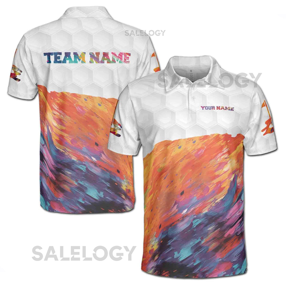 Customize Name Golf Ball Paint Splashes Pattern White Colorful 3D Men39s Polo Shirt S-5XL_286