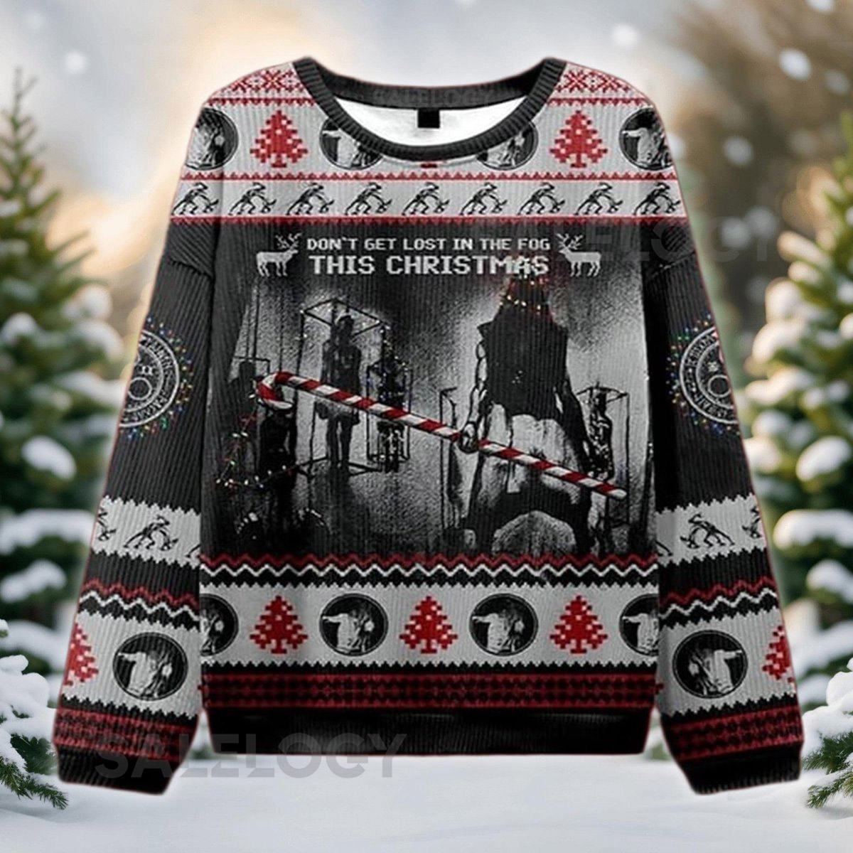 Killer Fog Ugly Christmas Sweater Survival Horror Holiday Sweatshirt Scary Xmas Party  for Gamers