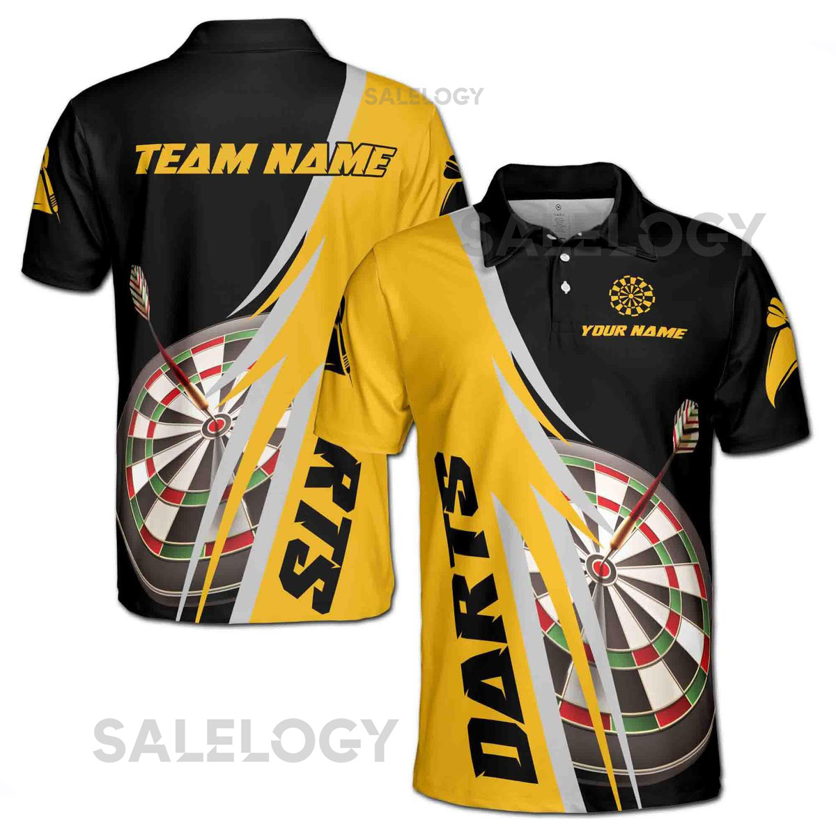 Customize Name Darts Board Black Yellow 3D Men39s Polo Shirt S-5XL_275