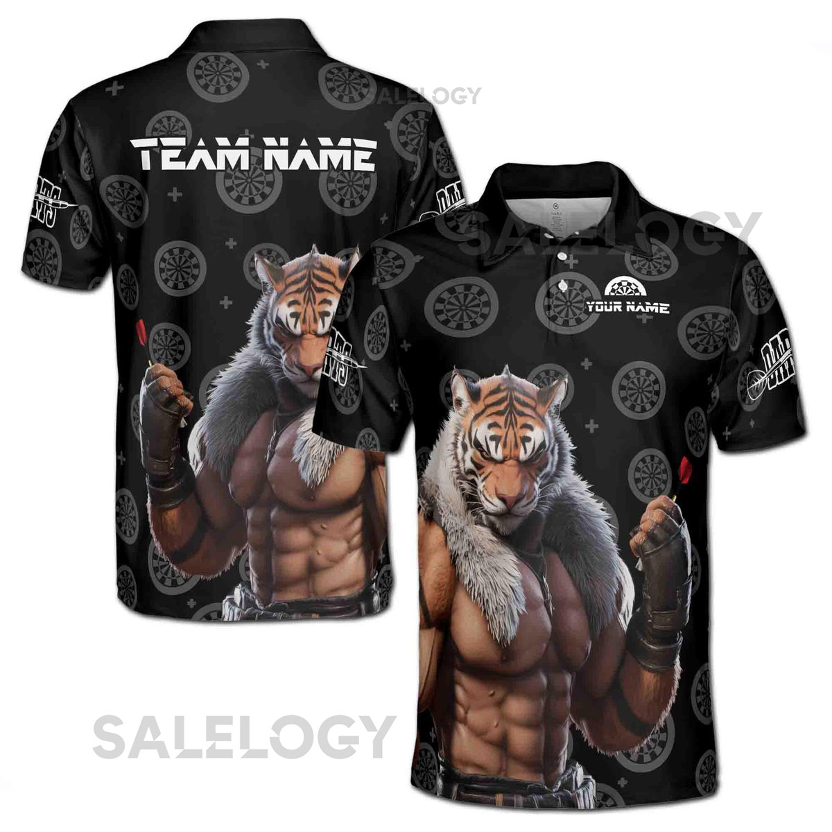 Customize Name Darts Board Tiger Man Black 3D Men39s Polo Shirt S-5XL_277