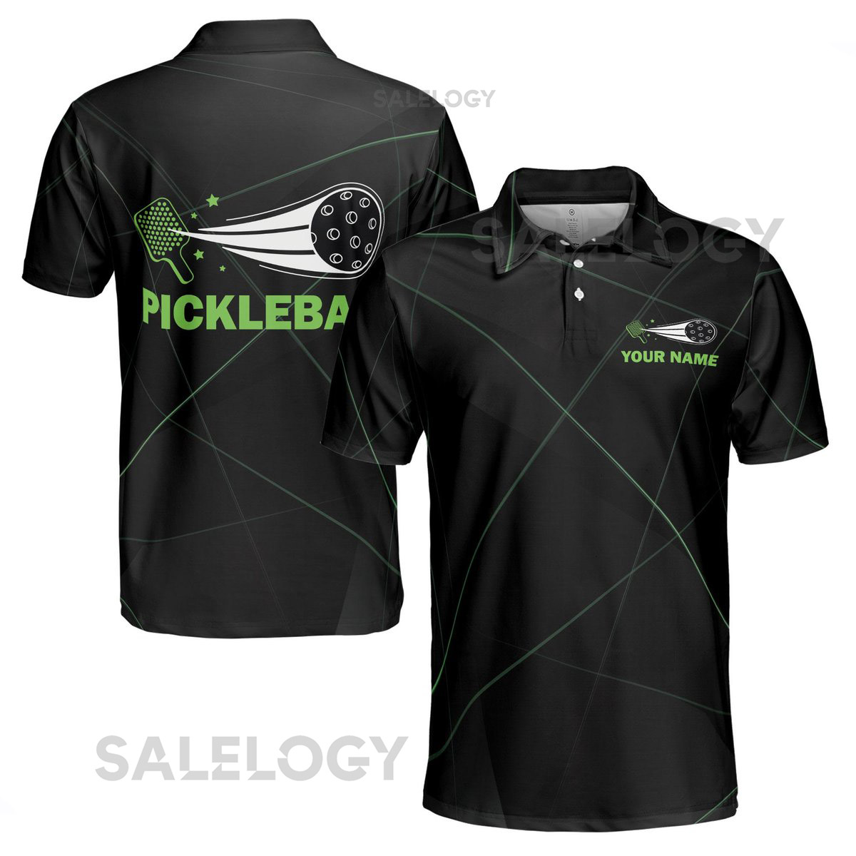 Customize Name Pickleball Paddle Geometric Black 3D Men39s Polo Shirt S-5XL_355