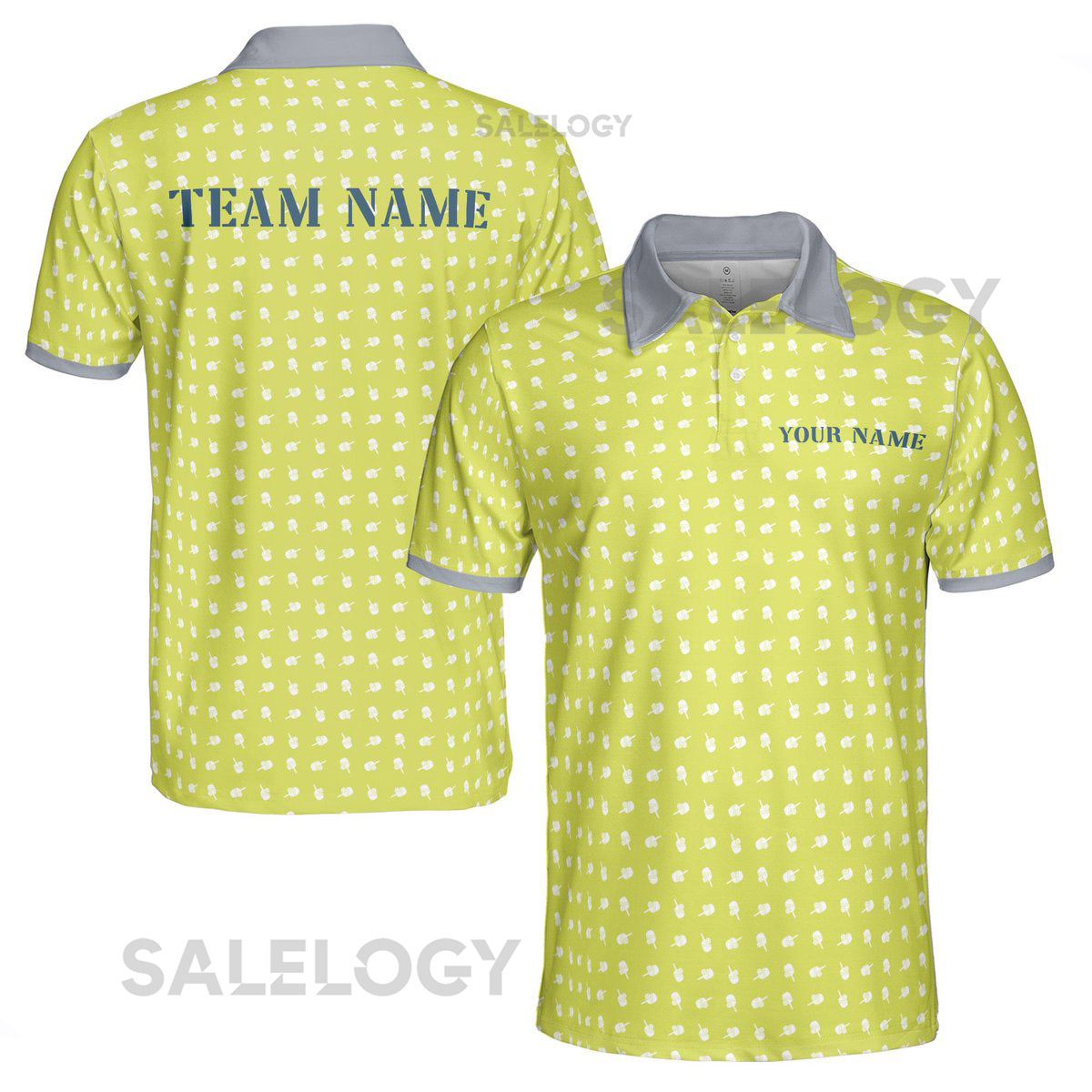 Customize Name Pickleball Paddle Pattern Yellow 3D Men39s Polo Shirt S-5XL_358